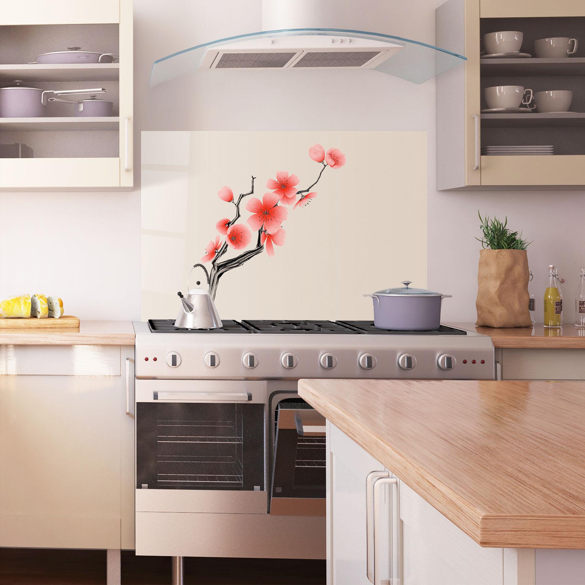 Konyhai üveg hátfal Chinese Plum Blossom mockup 1
