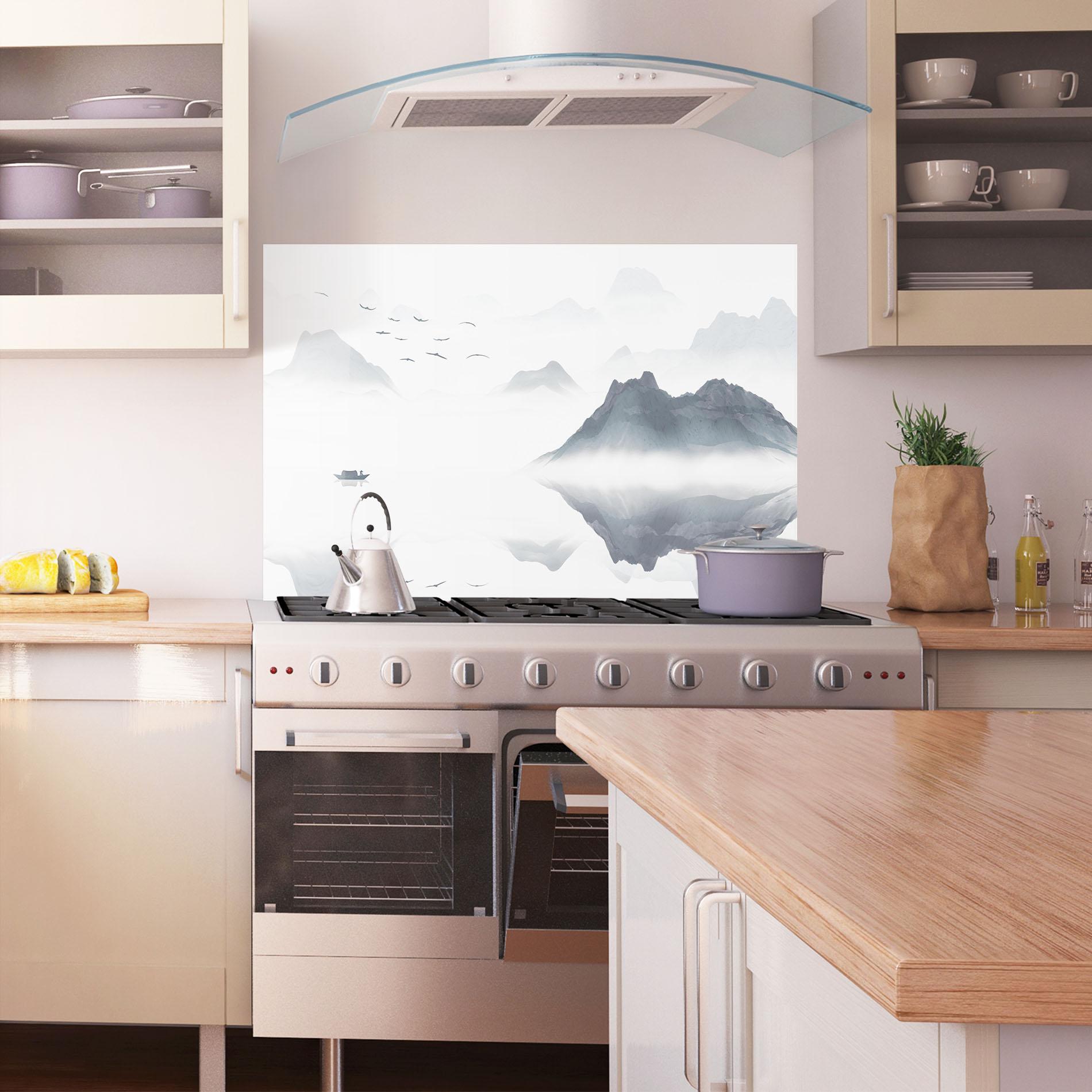 Konyhai üveg hátfal Chinese Style Mountains mockup 1