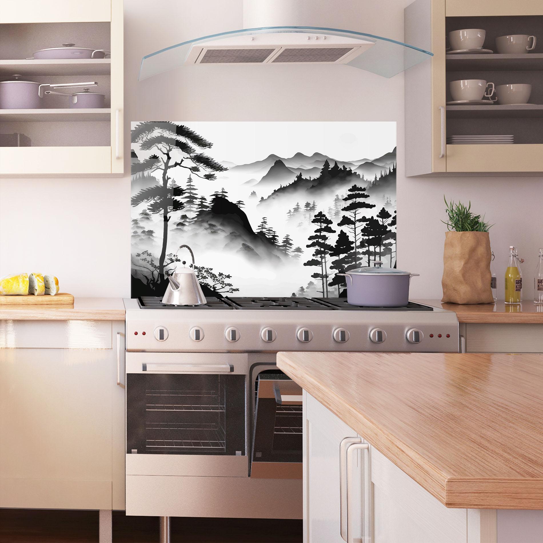 Konyhai üveg hátfal Foggy Asiatic View mockup 1