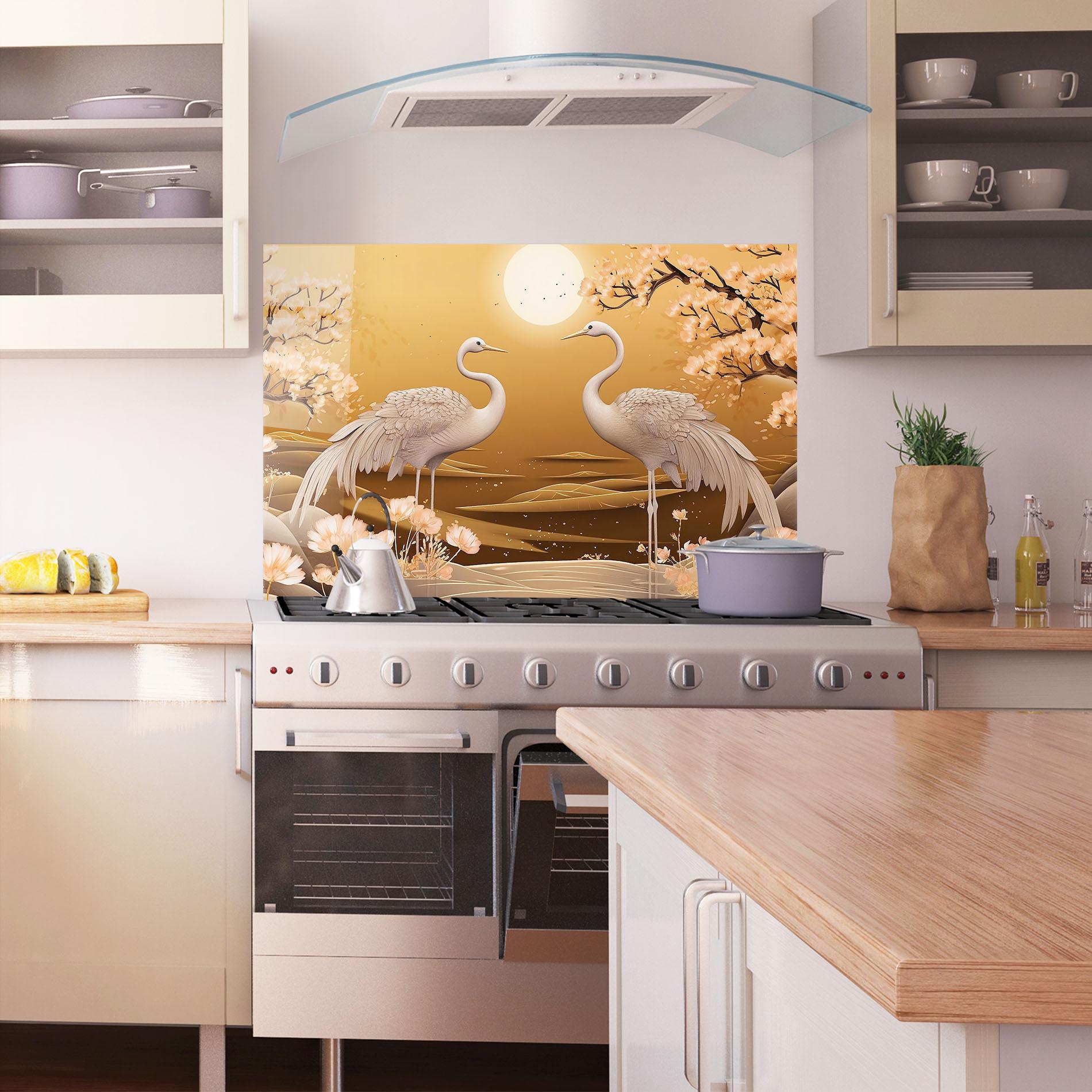 Konyhai üveg hátfal White Chinese Birds mockup 1