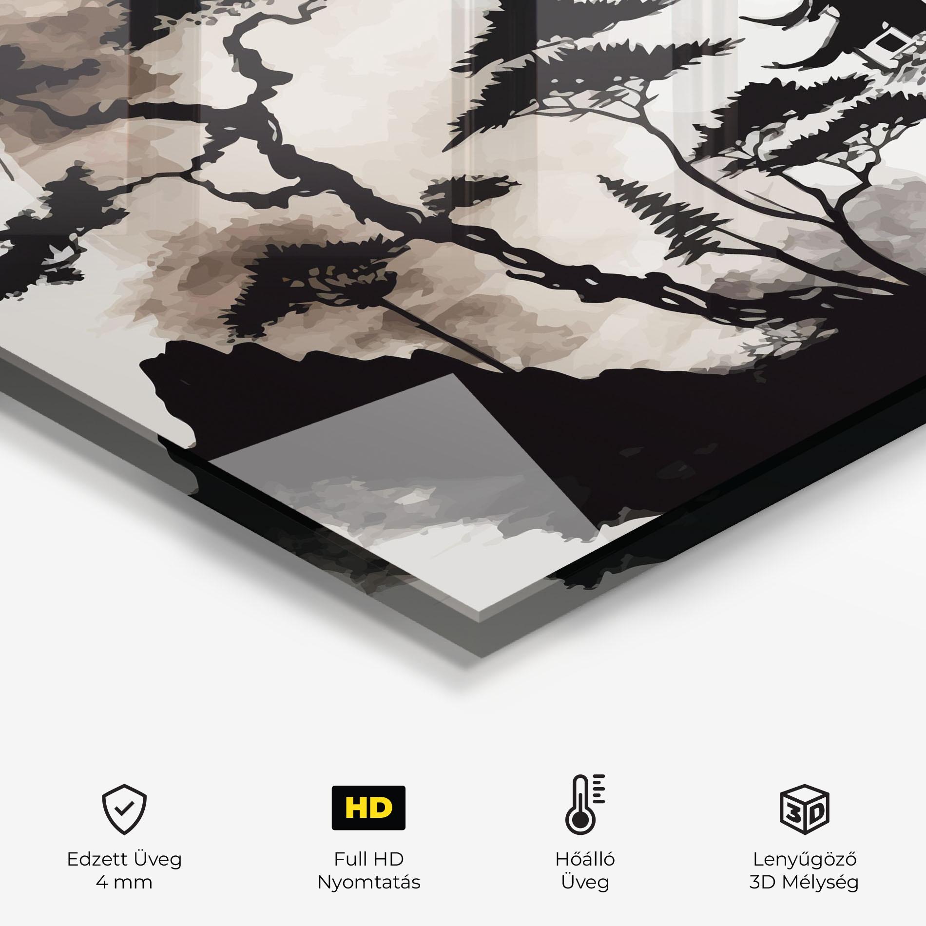 Konyhai üveg hátfal Asian Red Moon mockup 2