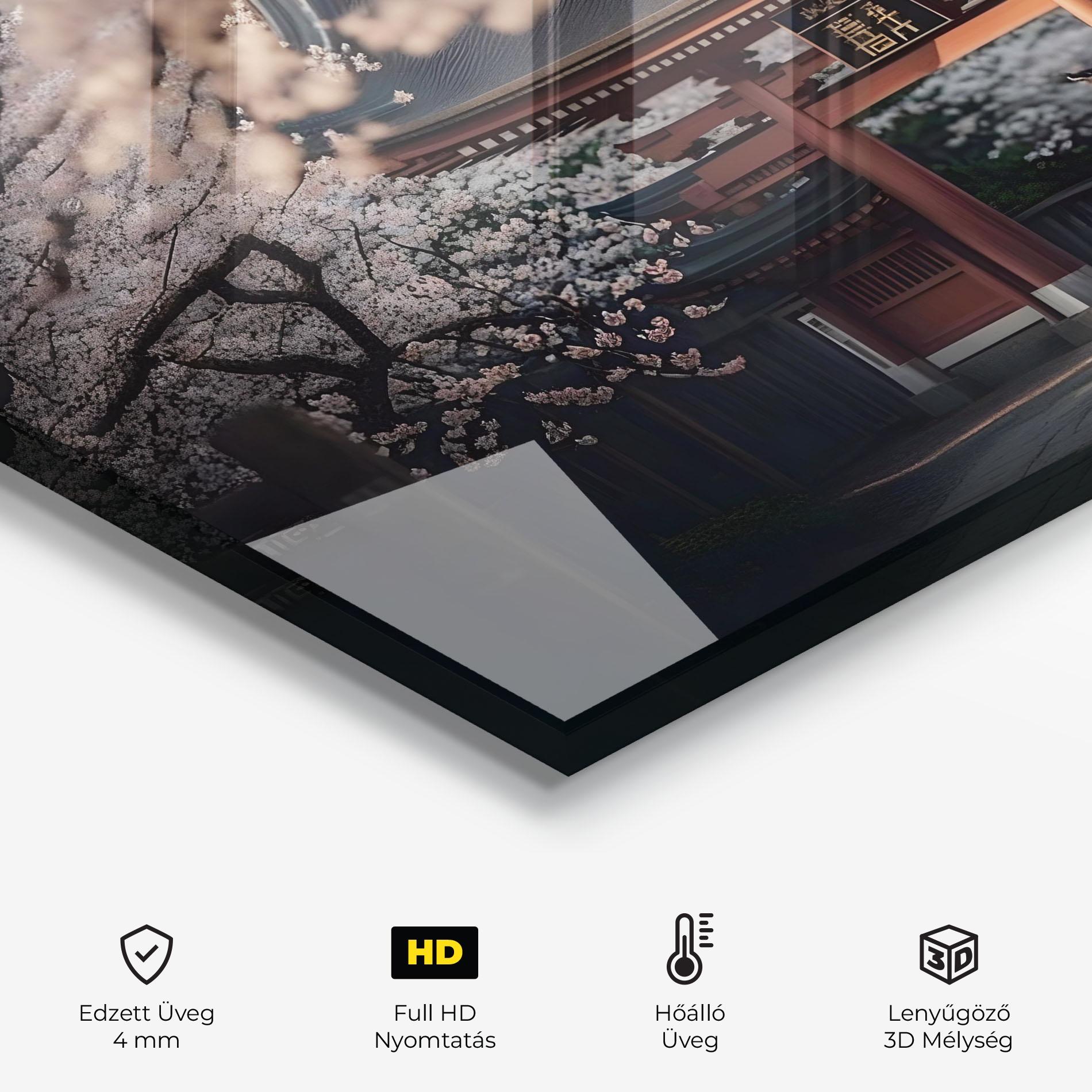 Konyhai üveg hátfal Cherry Blossom Garden mockup 2