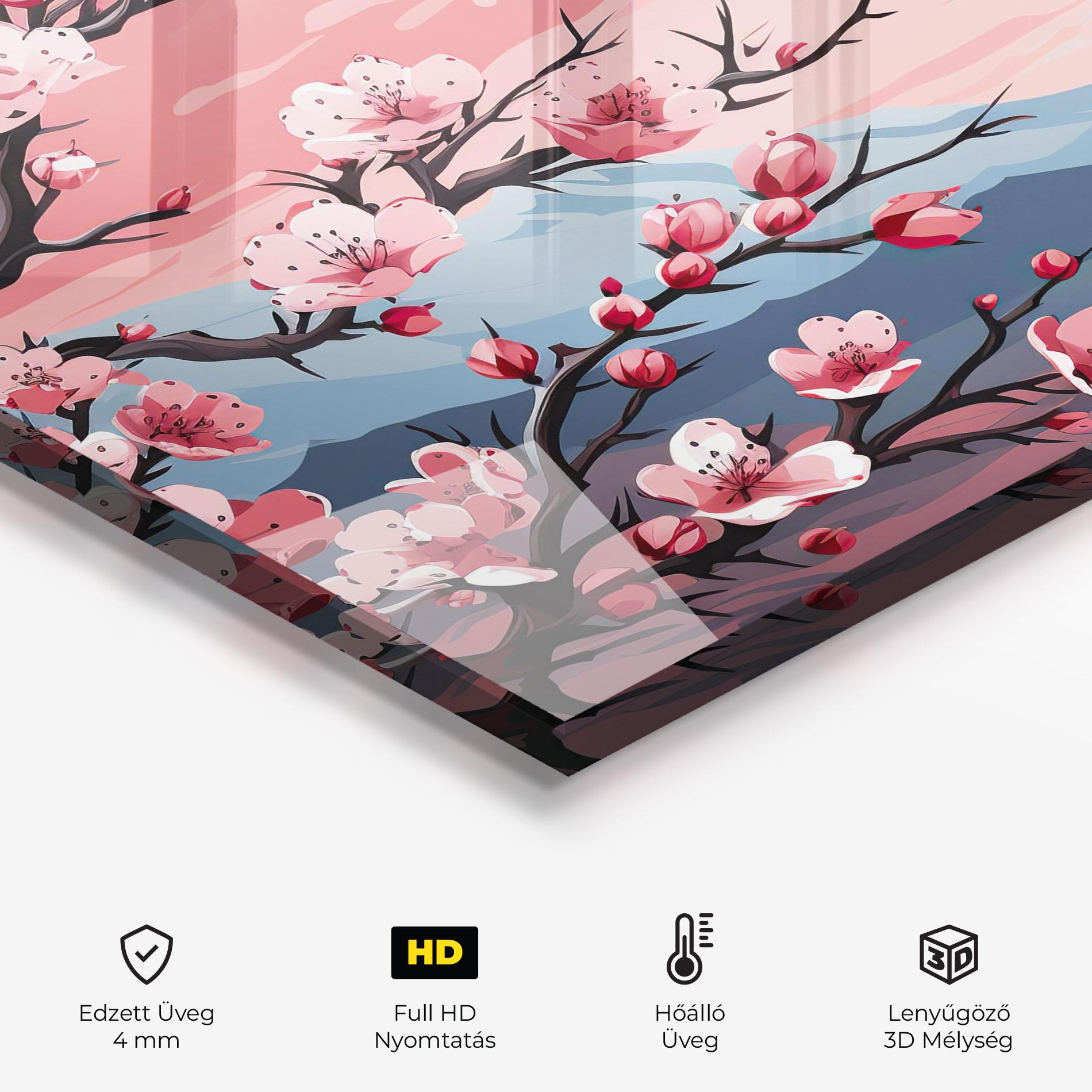 Konyhai üveg hátfal Chinese Cherry Blossoms mockup 2