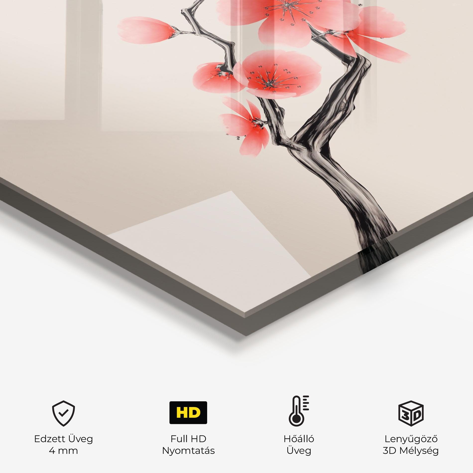 Konyhai üveg hátfal Chinese Plum Blossom mockup 2