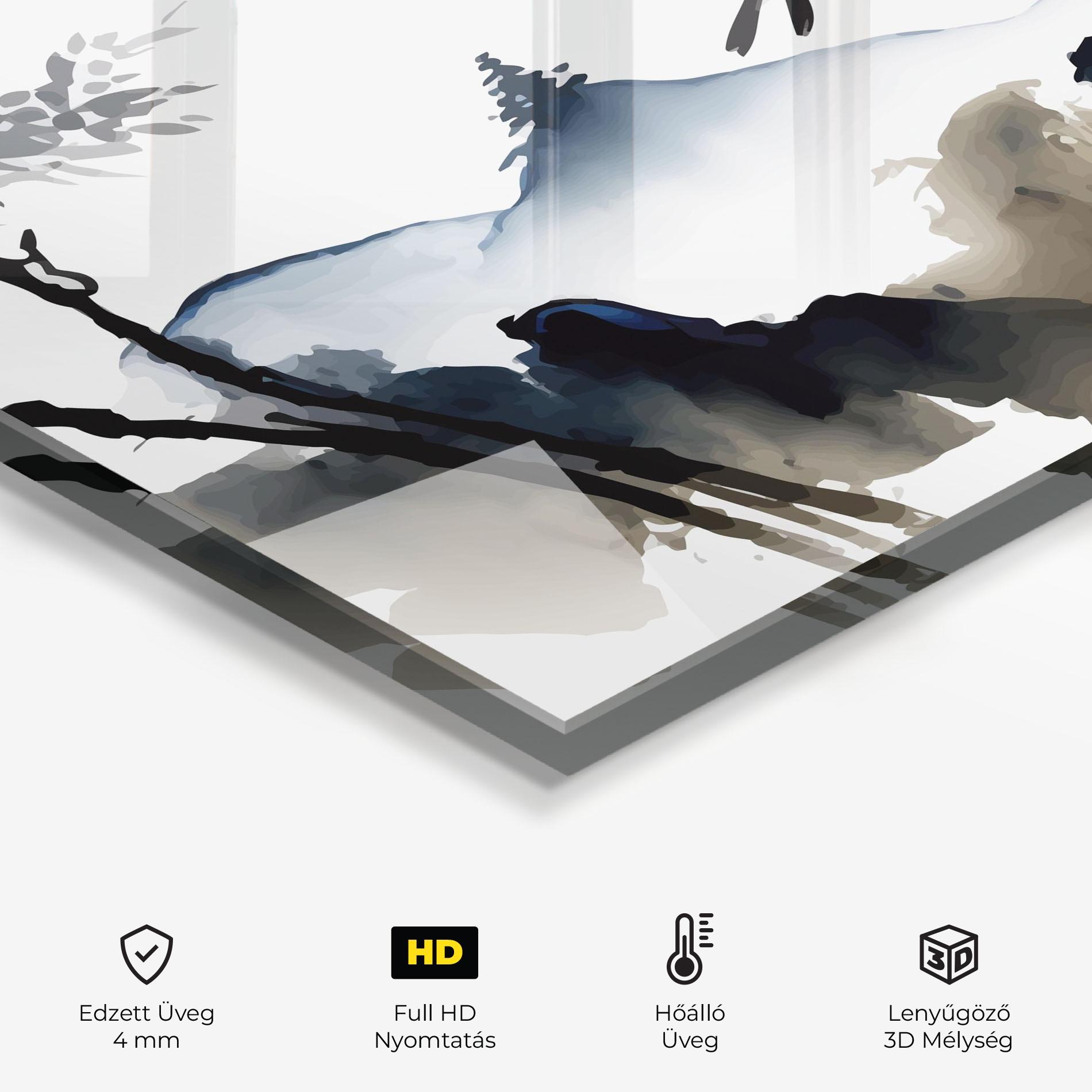 Konyhai üveg hátfal Cream Blue Mountain Bird mockup 2