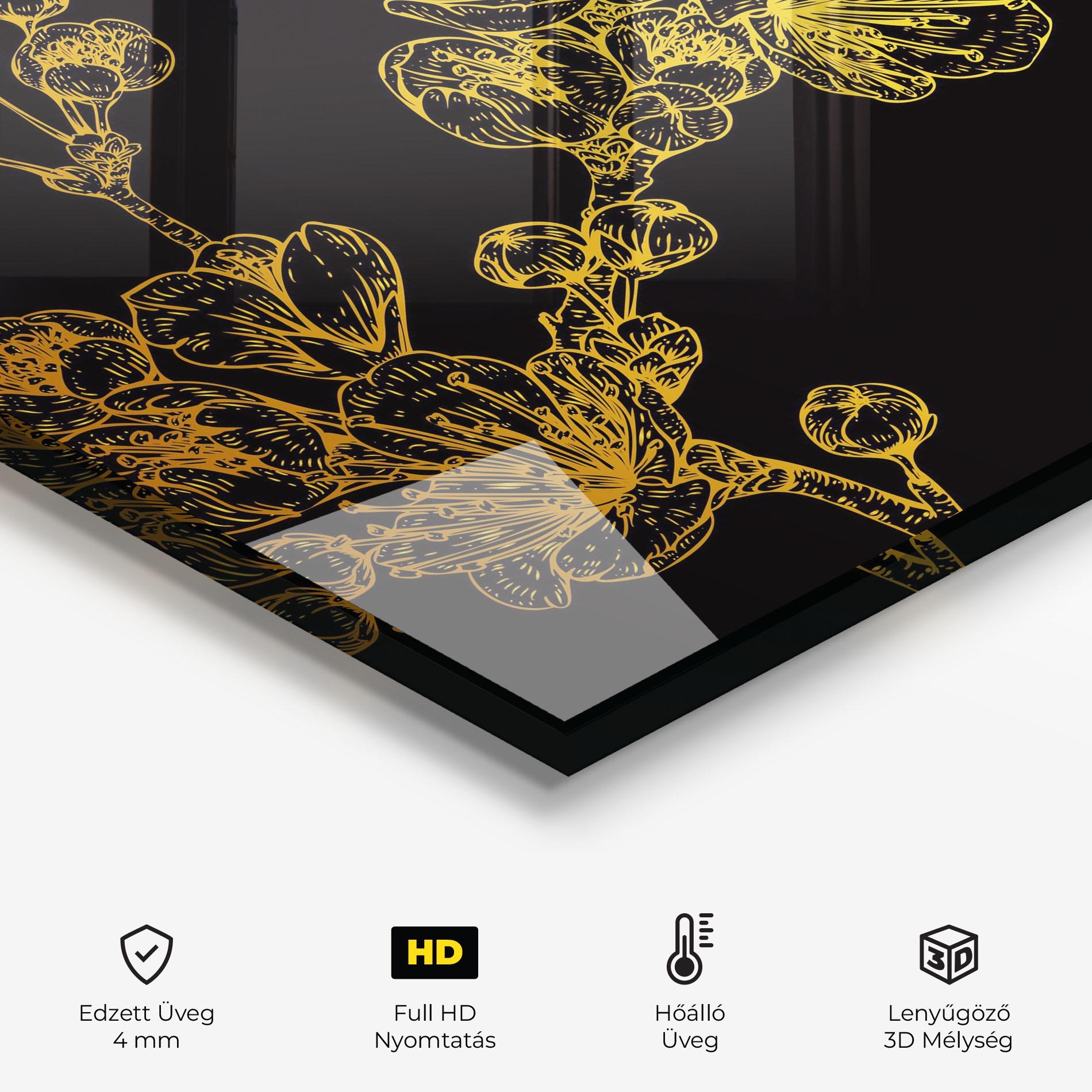 Konyhai üveg hátfal Gold Blossom Flower mockup 2