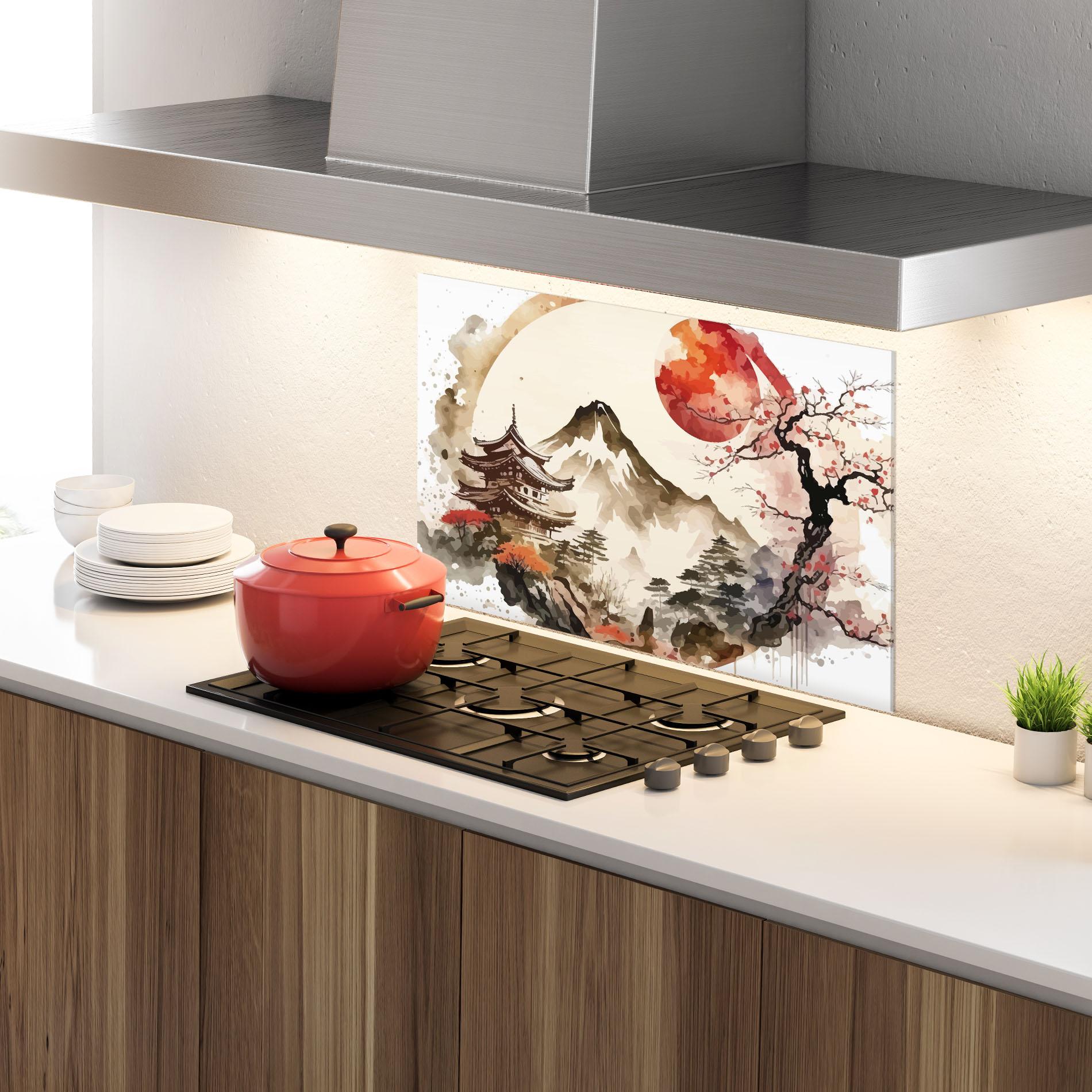 Konyhai üveg hátfal Asiatic Blossom View mockup 4