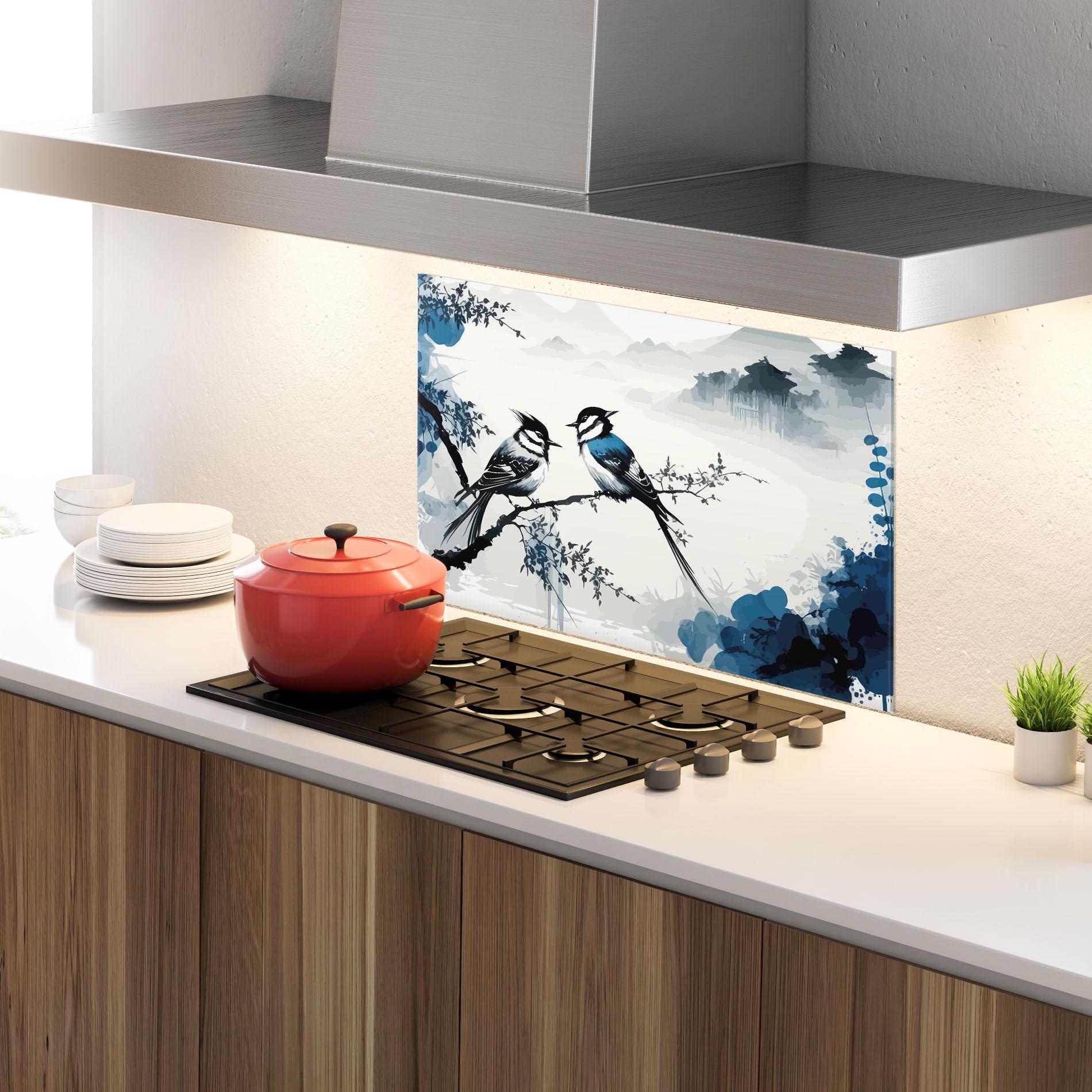 Konyhai üveg hátfal Asiatic Blue Bird mockup 4