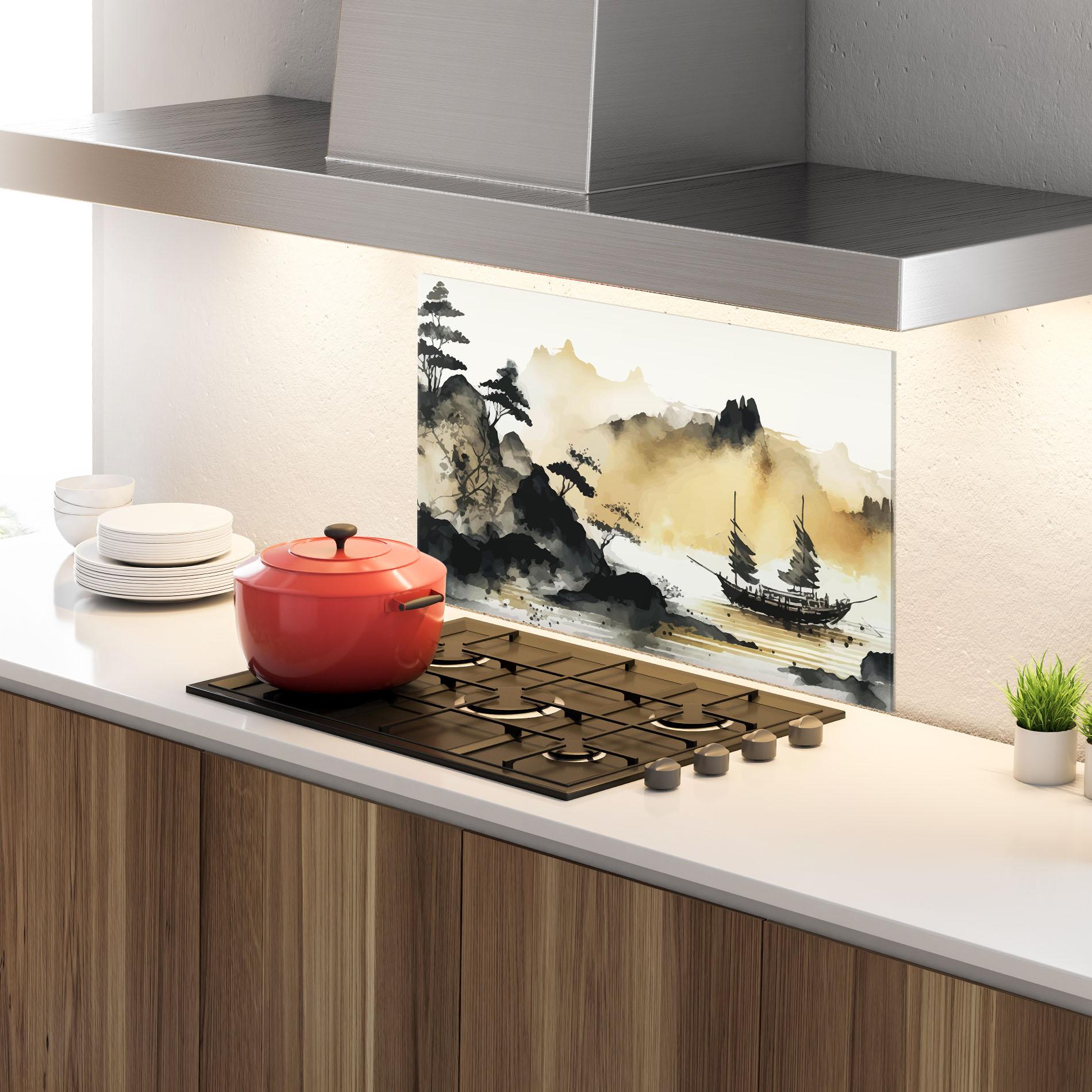 Konyhai üveg hátfal Asiatic Grey Cream mockup 4