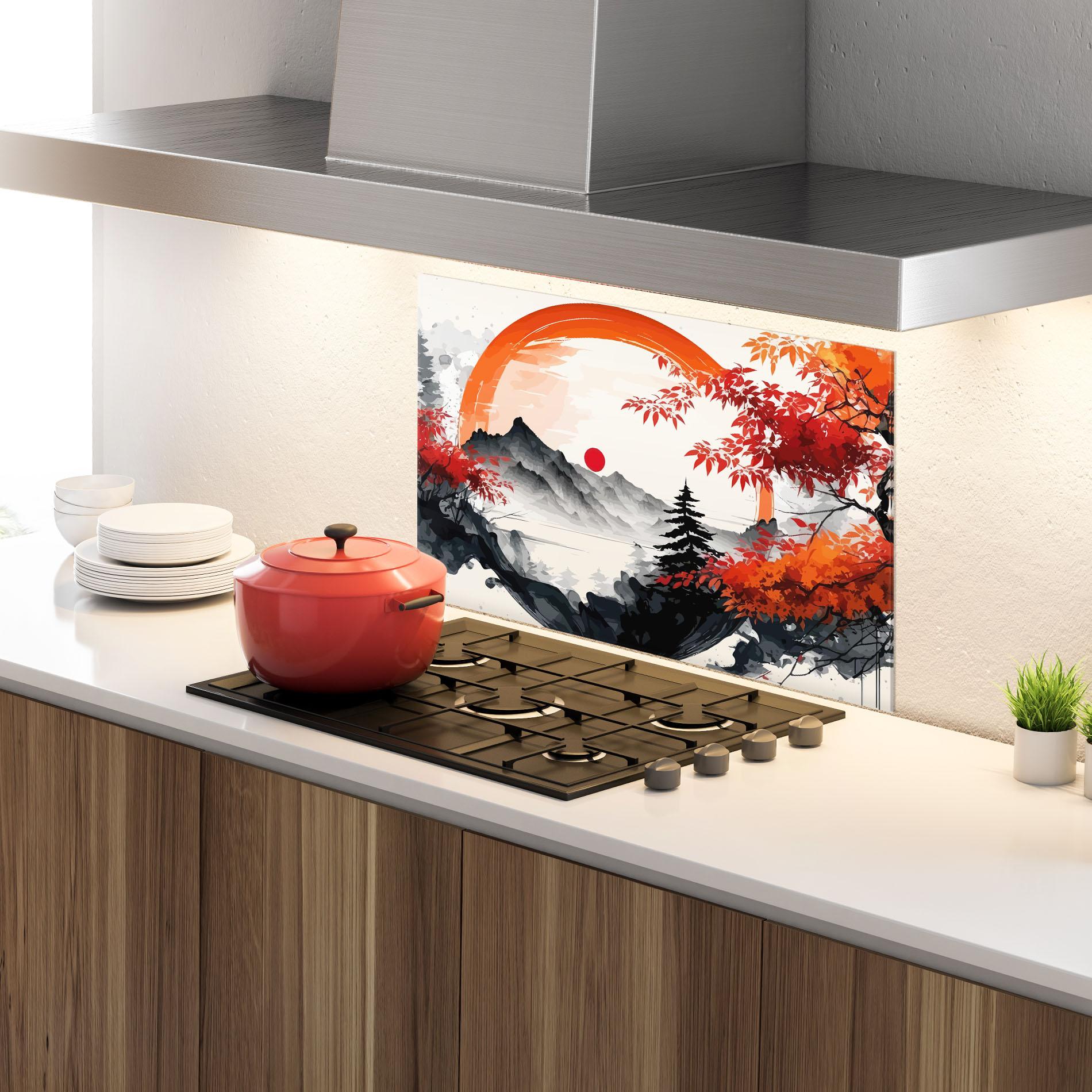 Konyhai üveg hátfal Asiatic Grey Montain mockup 4