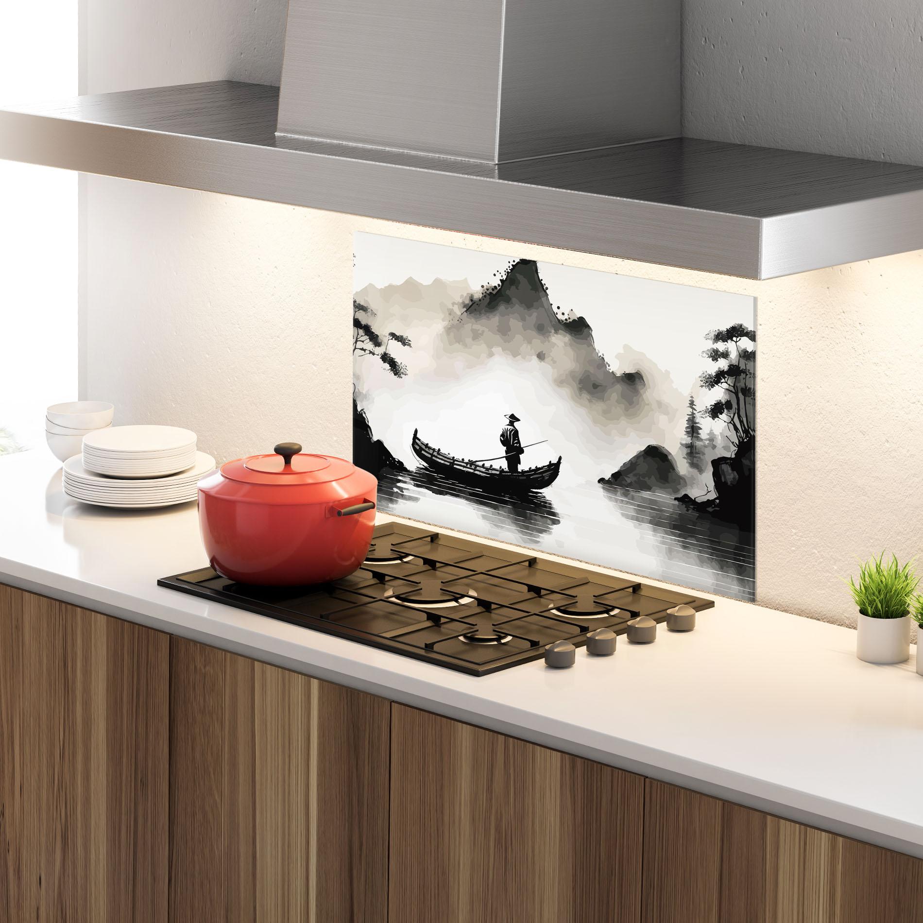 Konyhai üveg hátfal Black Ink Boat mockup 4