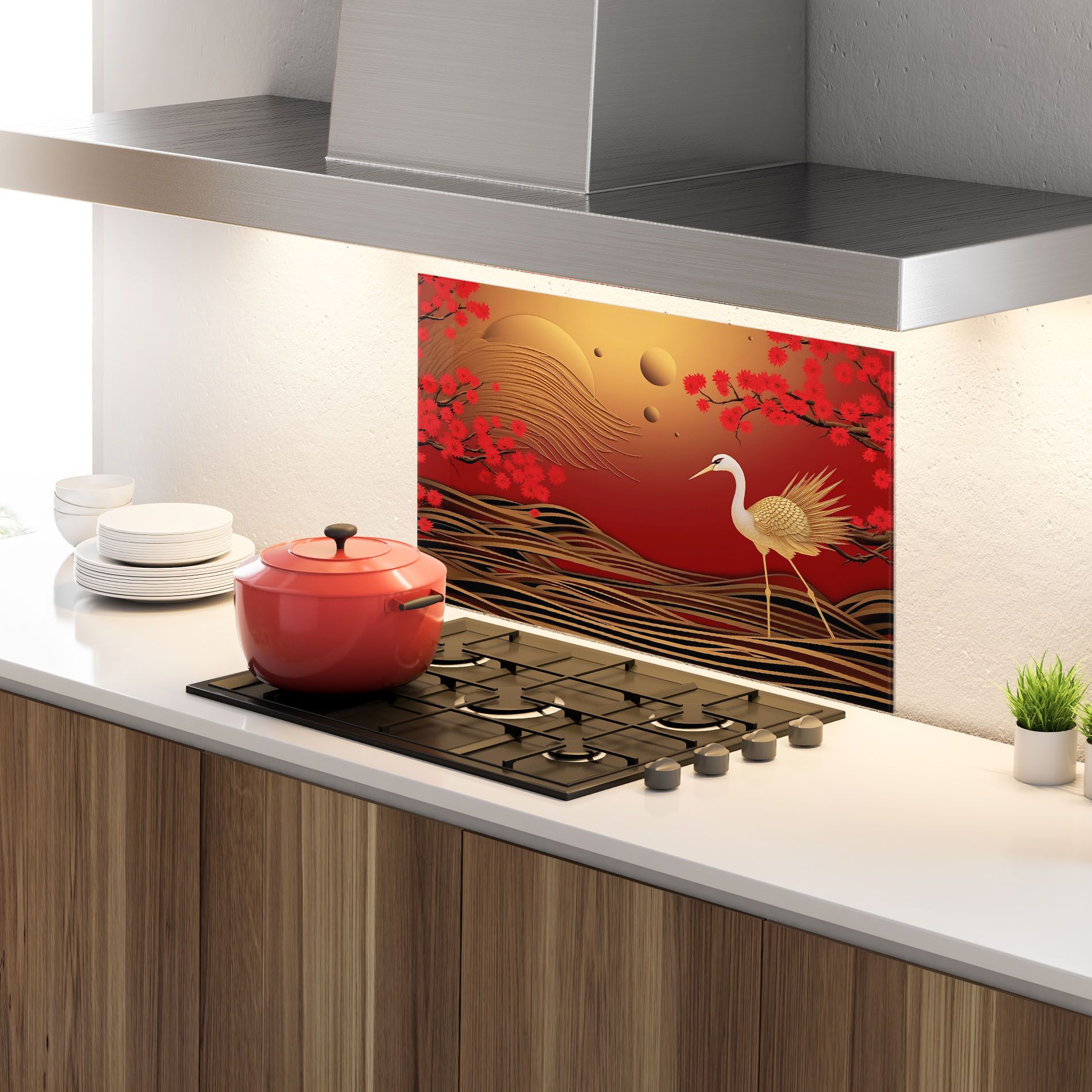 Chinese Bird On Red Gold mockup 4