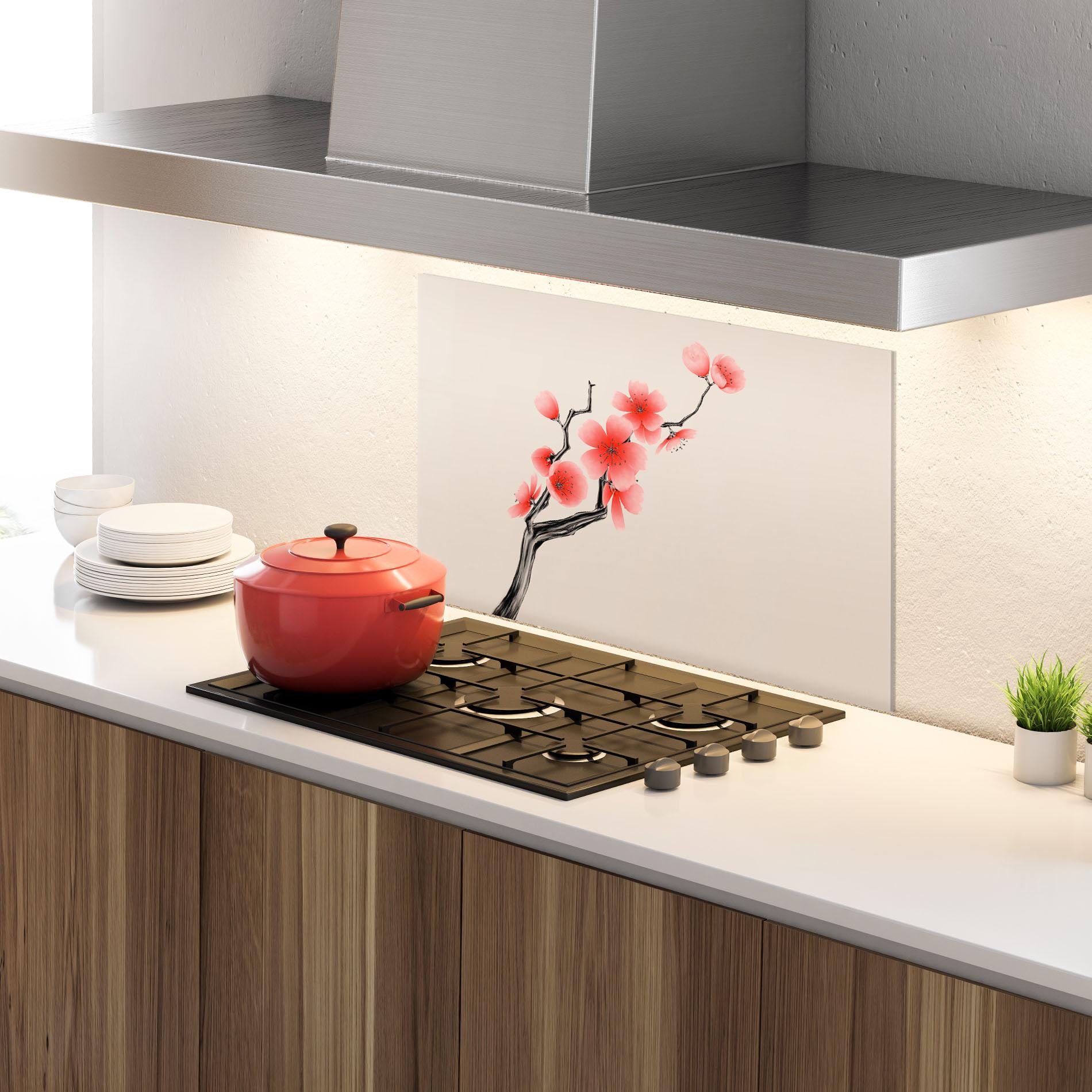 Konyhai üveg hátfal Chinese Plum Blossom mockup 4