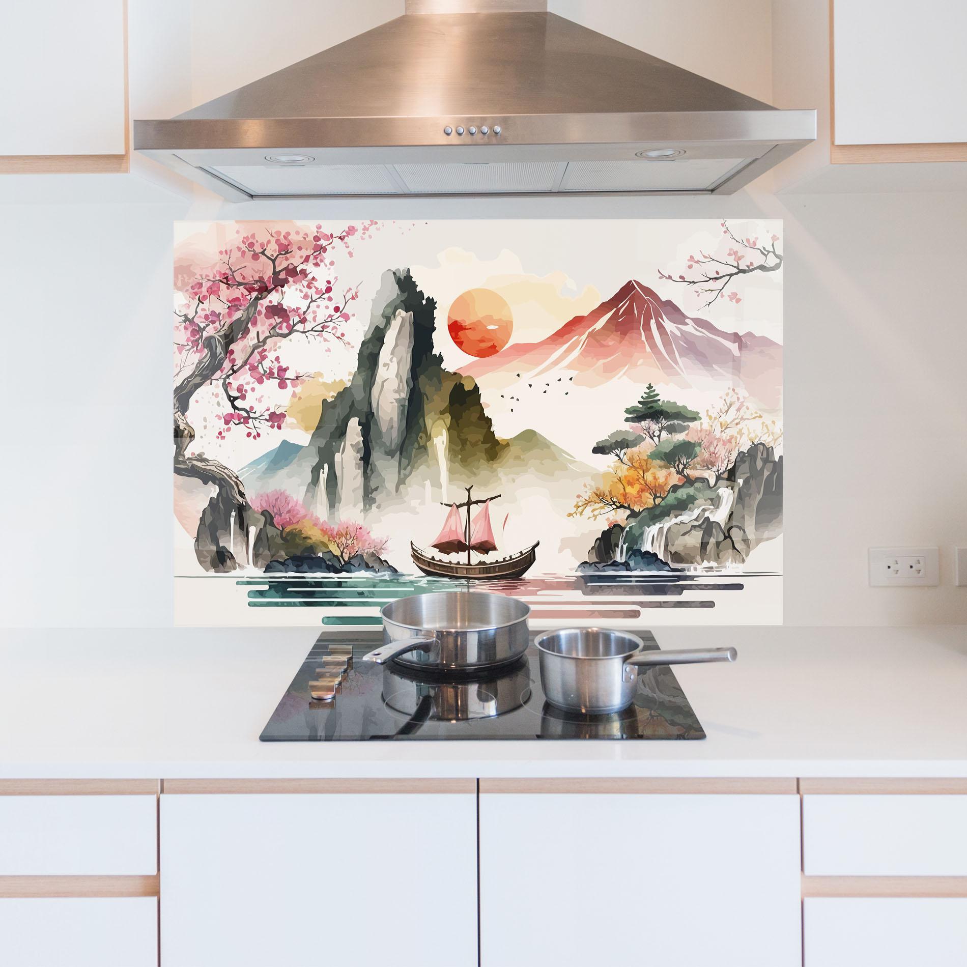 Konyhai üveg hátfal Asian Orange Sunset mockup 5