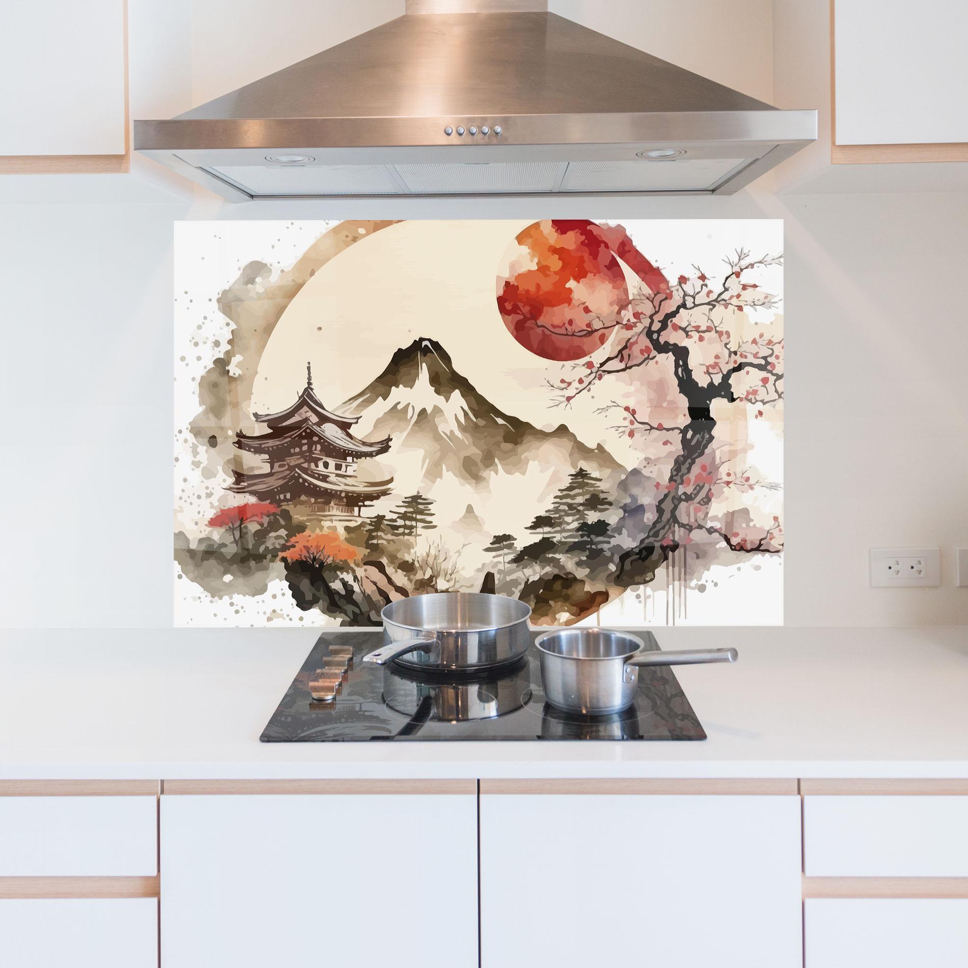 Konyhai üveg hátfal Asiatic Blossom View mockup 5