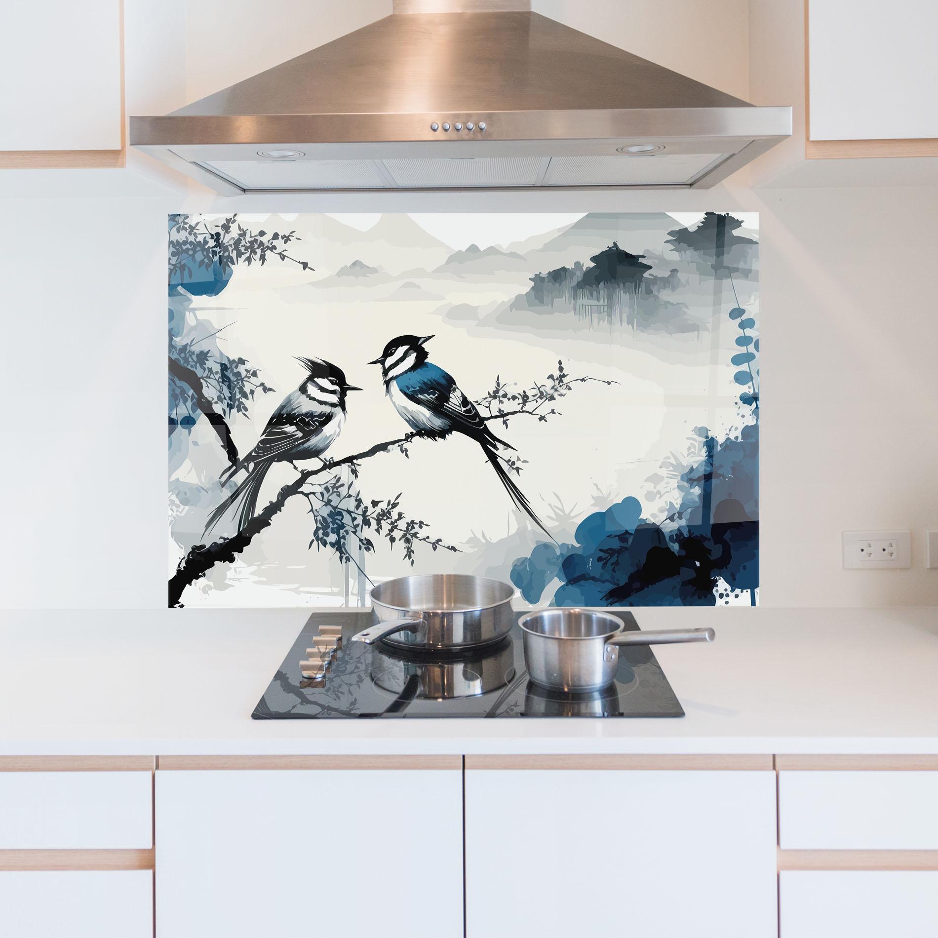 Konyhai üveg hátfal Asiatic Blue Bird mockup 5