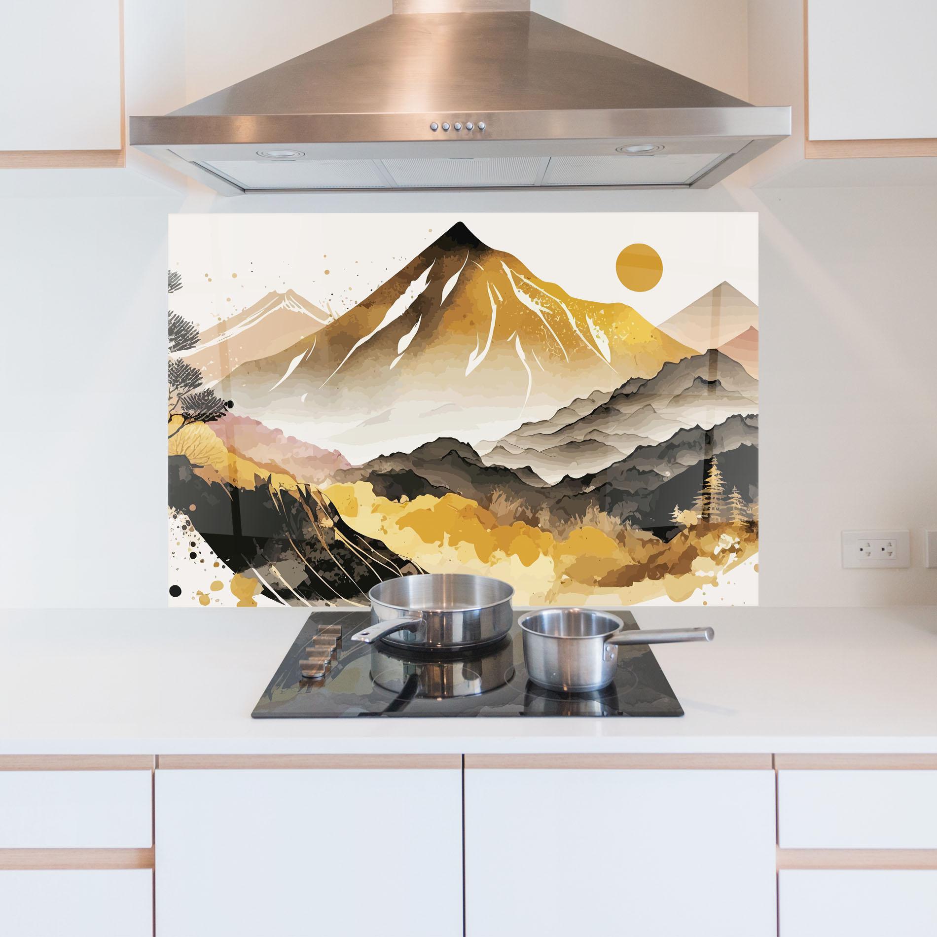 Konyhai üveg hátfal Asiatic Gold Mountain mockup 5