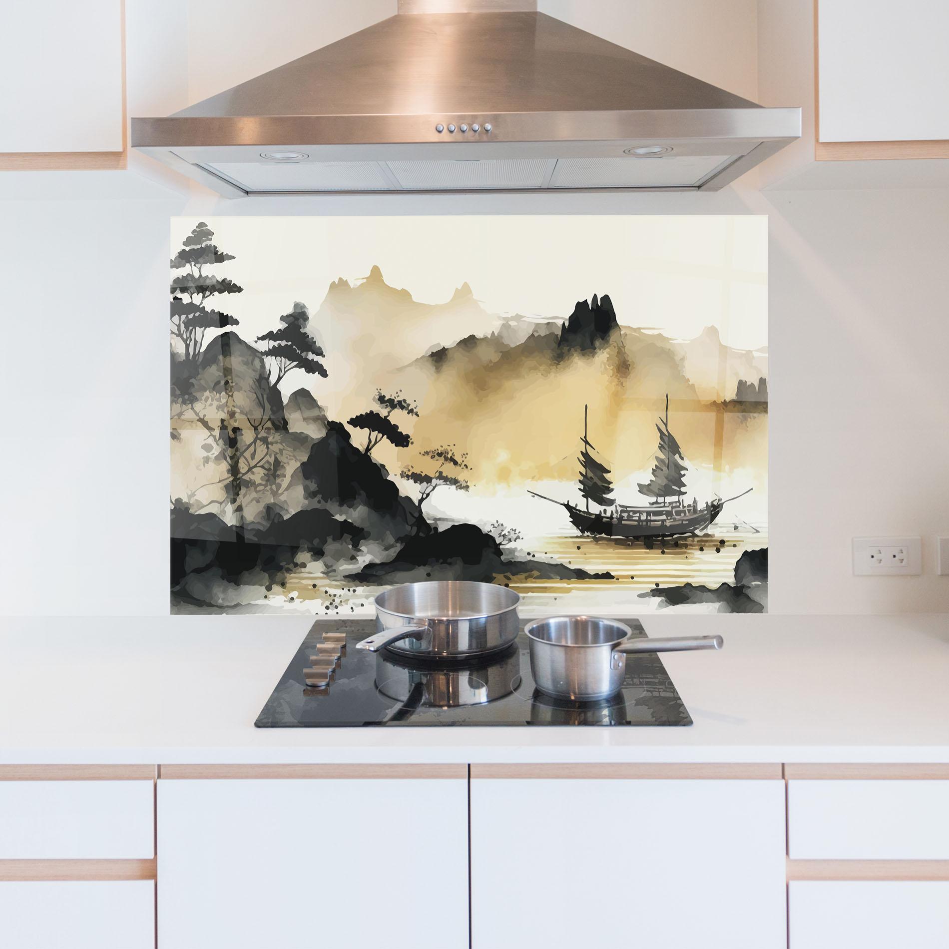 Konyhai üveg hátfal Asiatic Grey Cream mockup 5