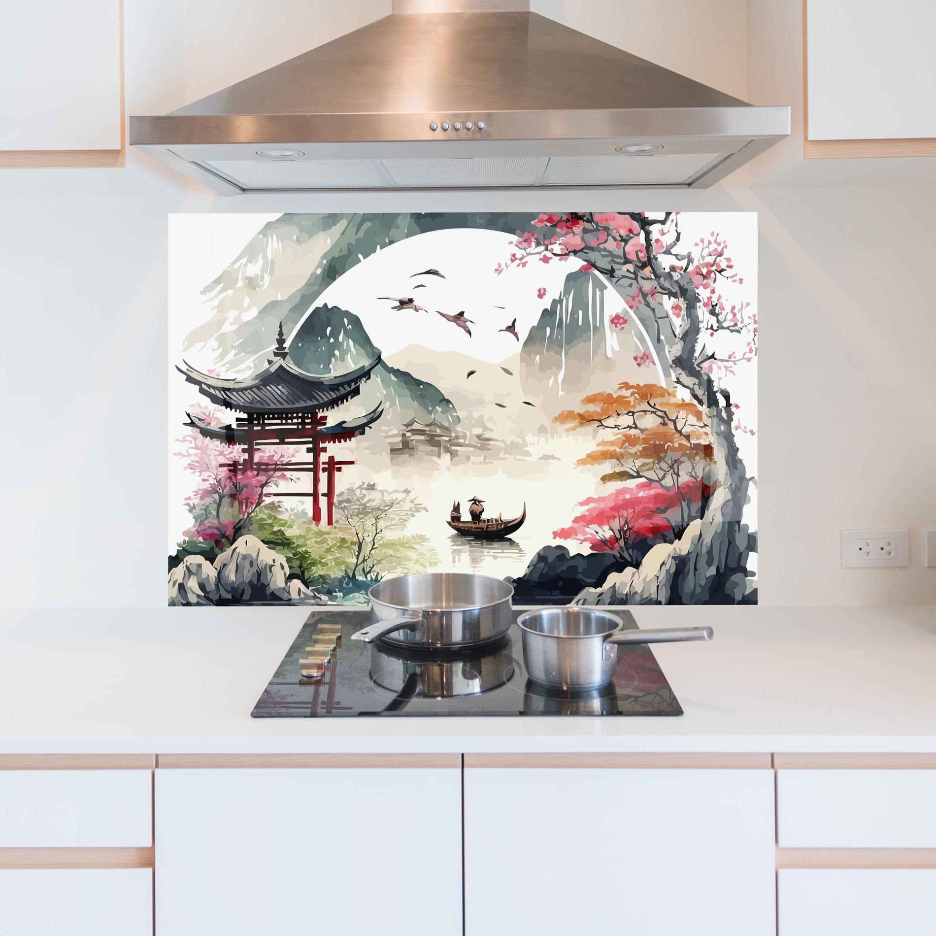 Konyhai üveg hátfal Beautiful Asiatic View mockup 5