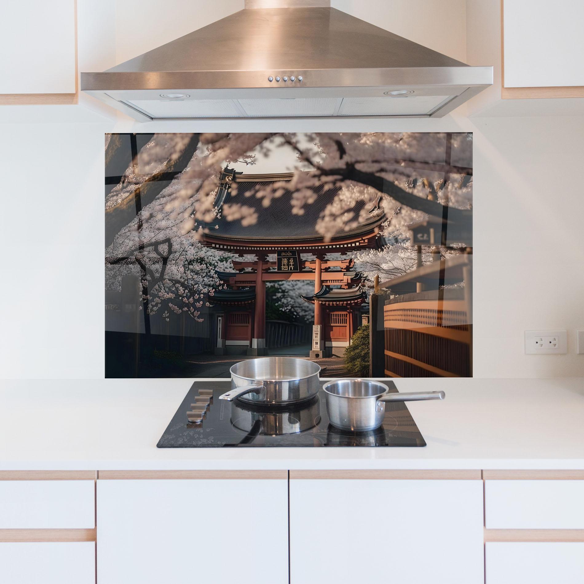 Konyhai üveg hátfal Cherry Blossom Garden mockup 5