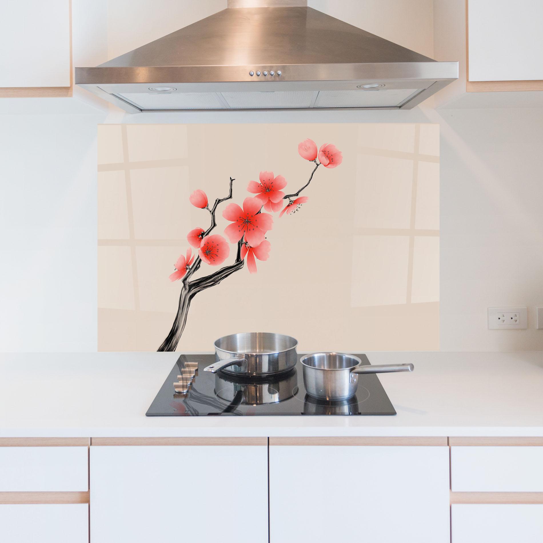 Konyhai üveg hátfal Chinese Plum Blossom mockup 5