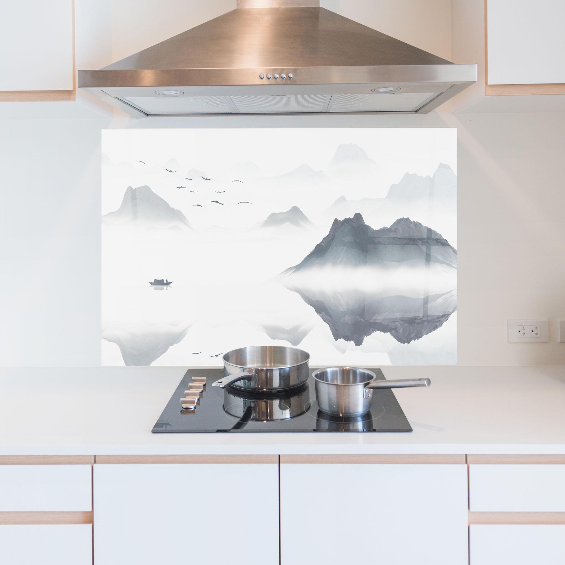 Konyhai üveg hátfal Chinese Style Mountains mockup 5