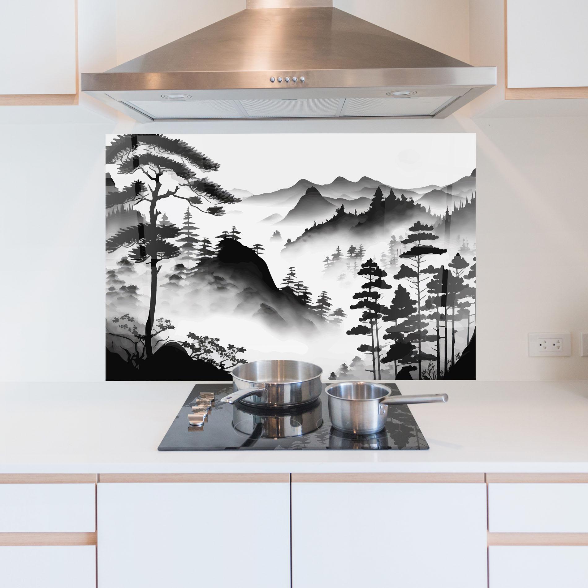 Konyhai üveg hátfal Foggy Asiatic View mockup 5