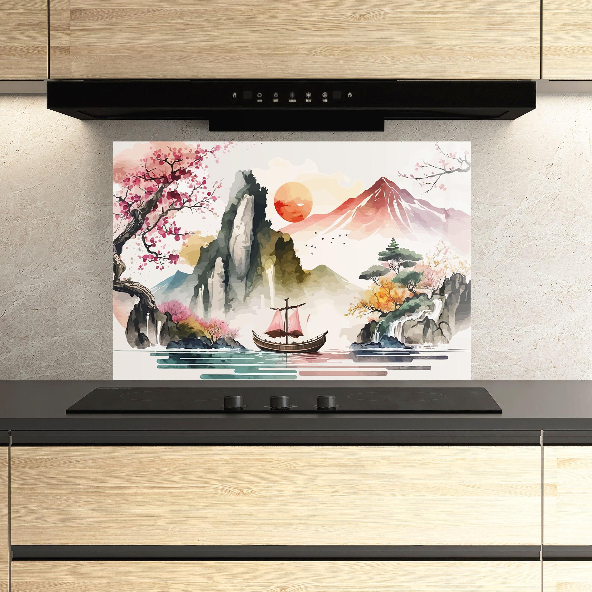 Konyhai üveg hátfal Asian Orange Sunset mockup 3