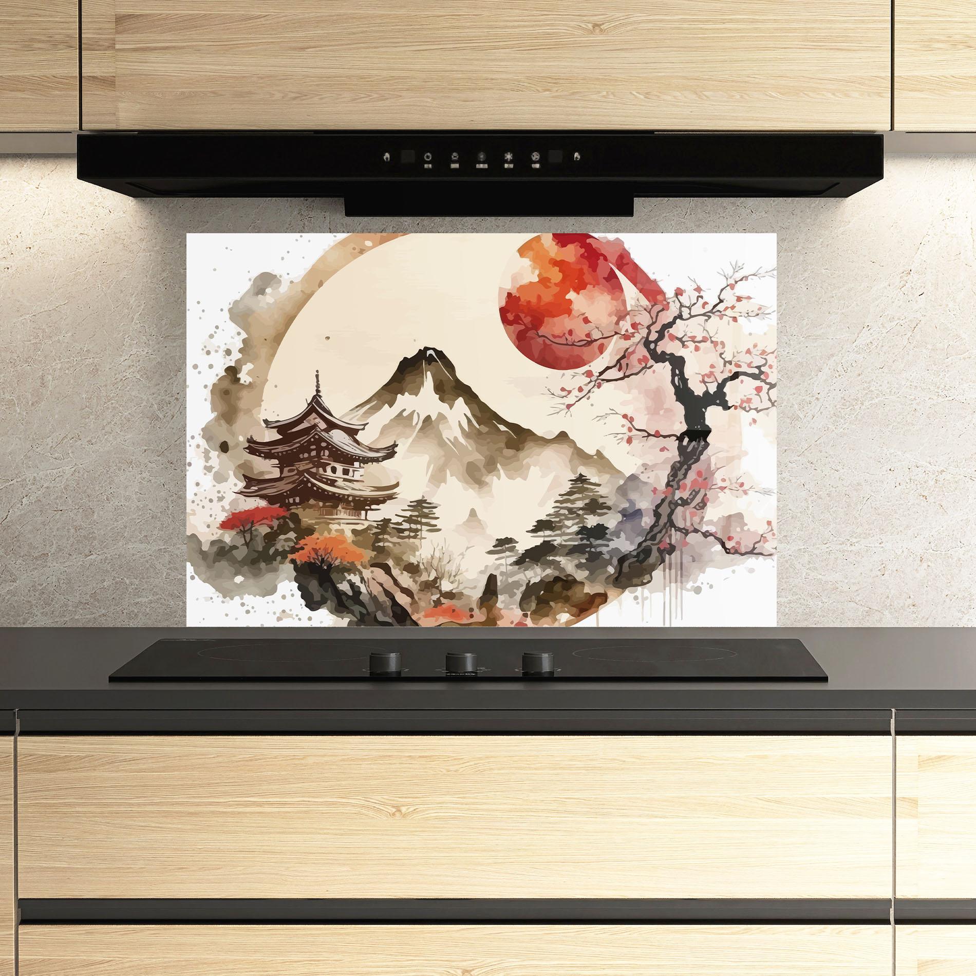 Konyhai üveg hátfal Asiatic Blossom View mockup 3