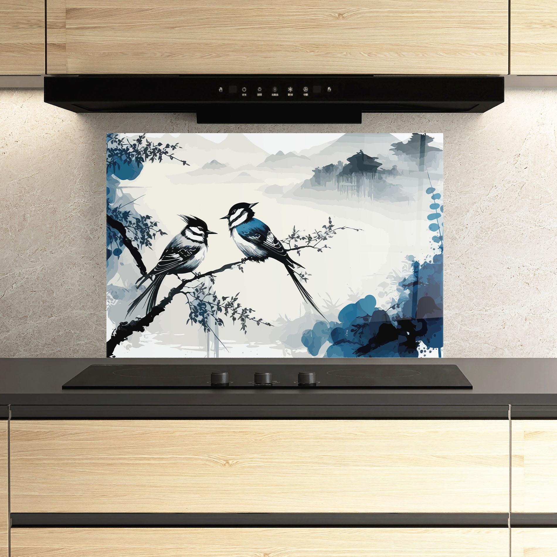 Konyhai üveg hátfal Asiatic Blue Bird mockup 3