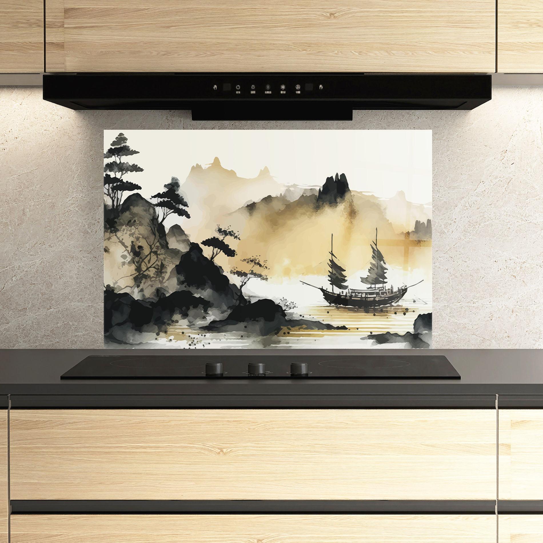 Konyhai üveg hátfal Asiatic Grey Cream mockup 3