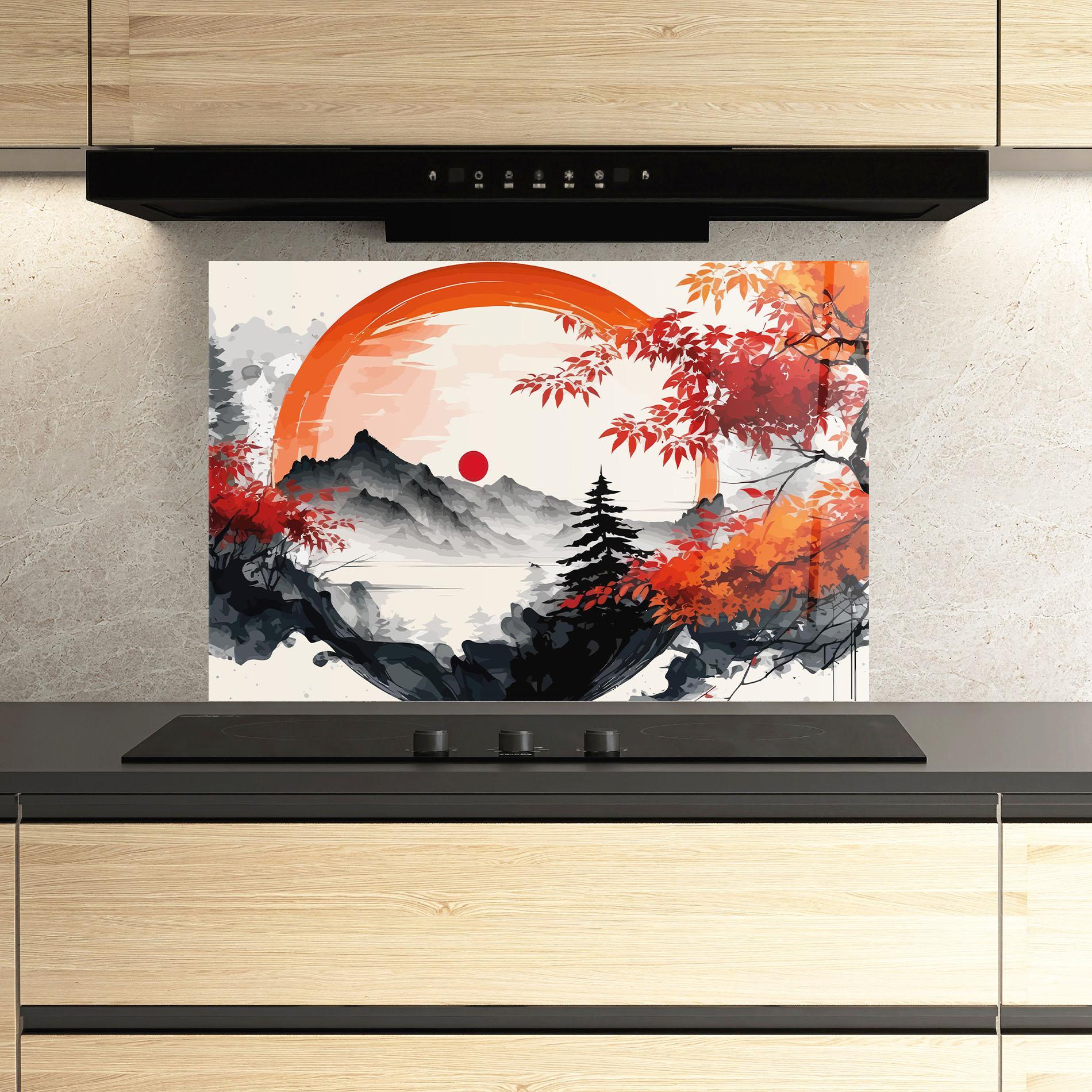 Konyhai üveg hátfal Asiatic Grey Montain mockup 3