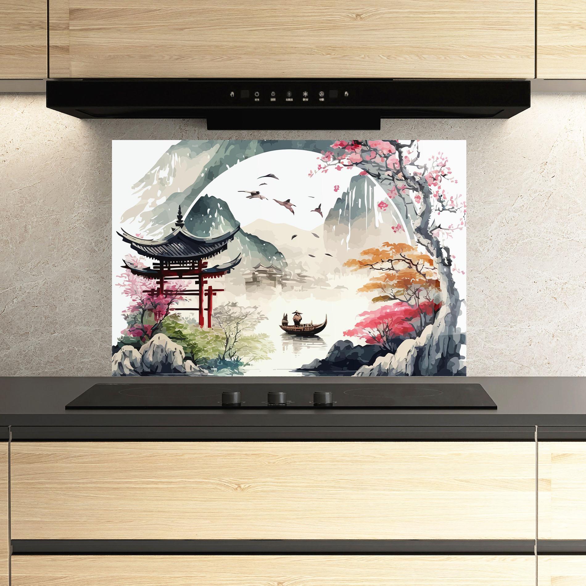 Konyhai üveg hátfal Beautiful Asiatic View mockup 3