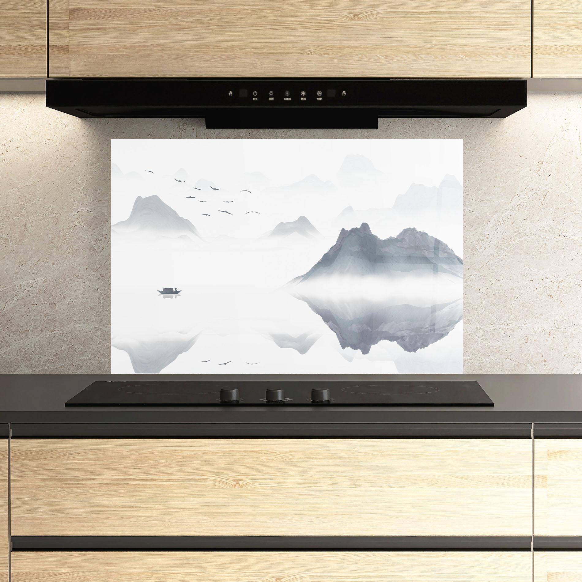 Konyhai üveg hátfal Chinese Style Mountains mockup 3