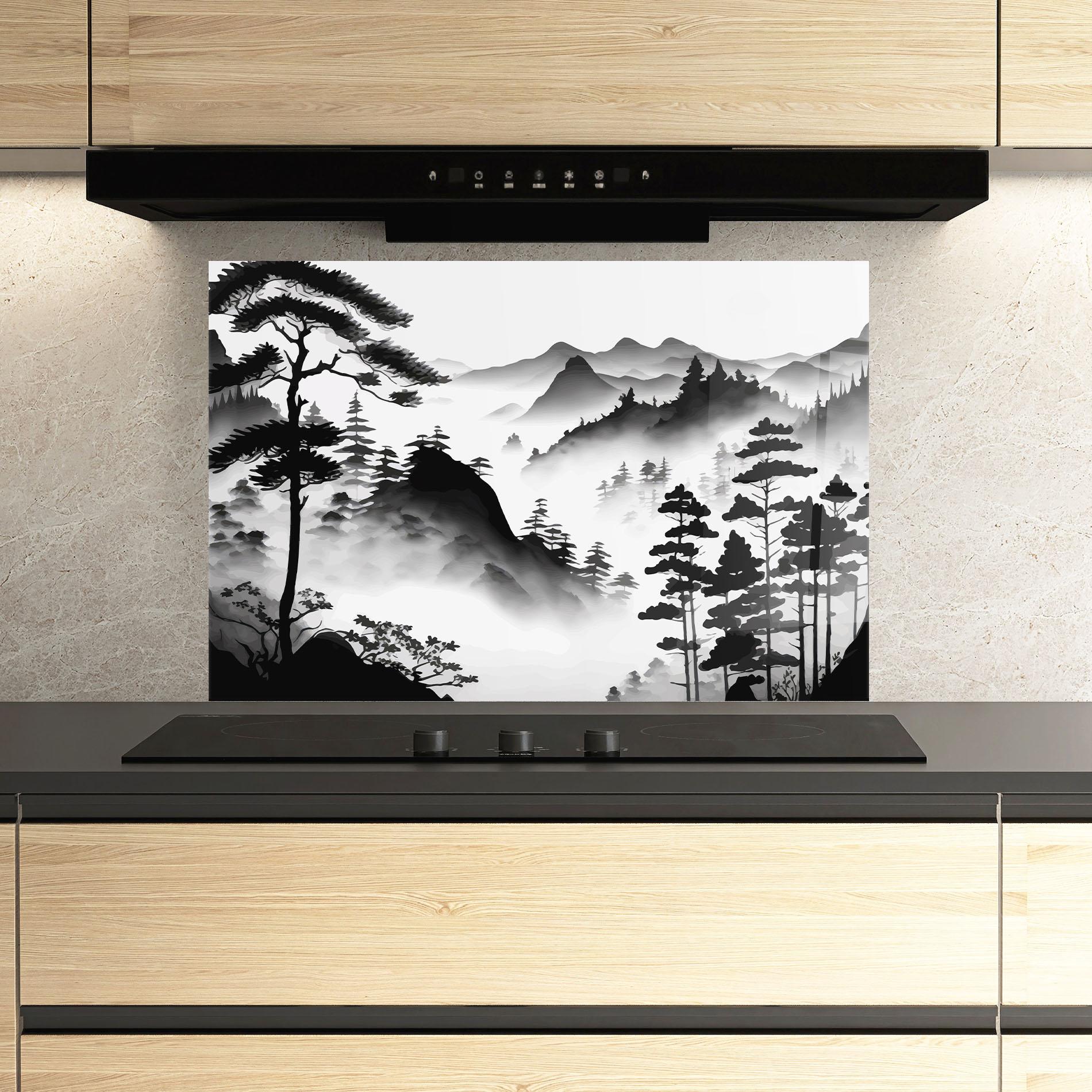 Konyhai üveg hátfal Foggy Asiatic View mockup 3