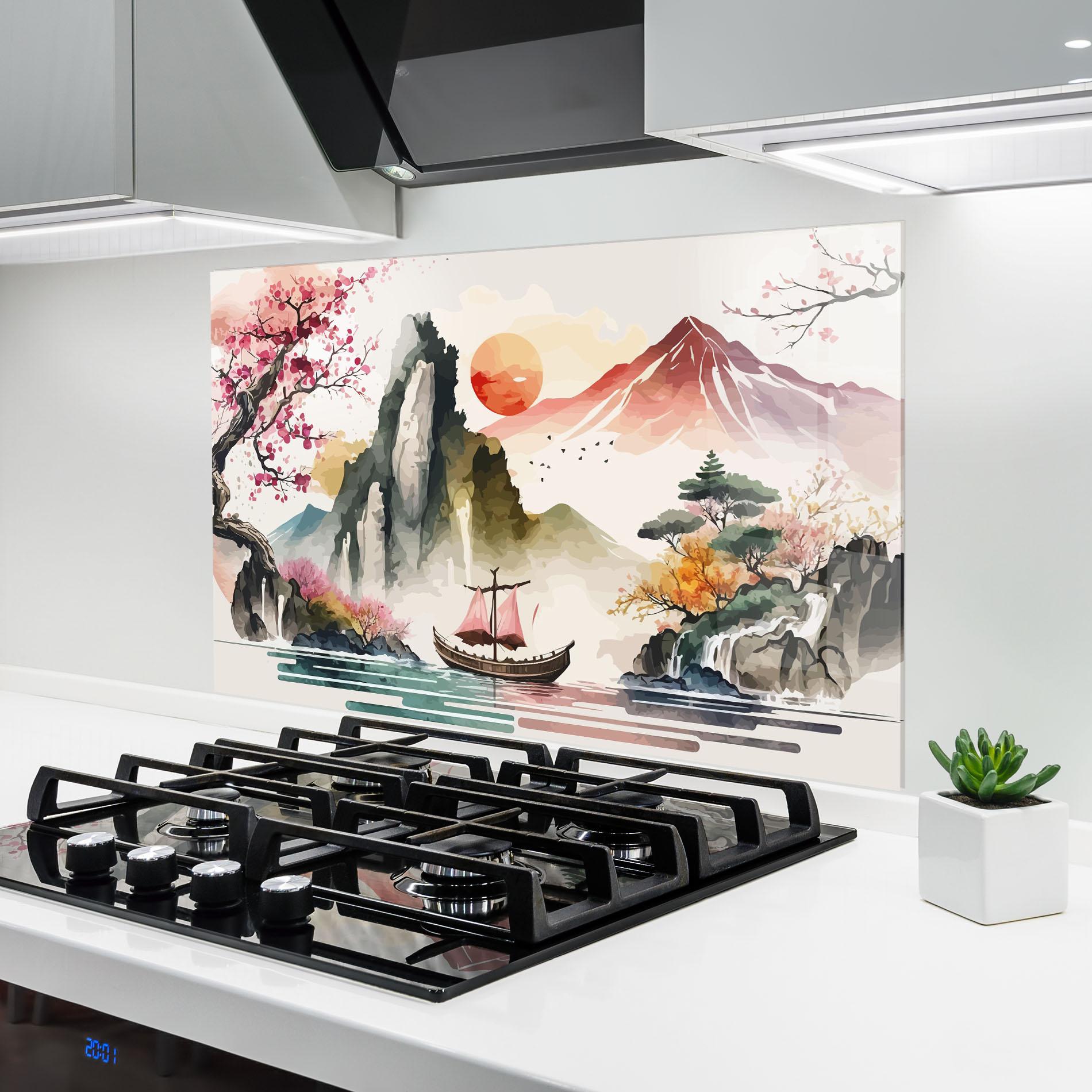 Konyhai üveg hátfal Asian Orange Sunset mockup 6