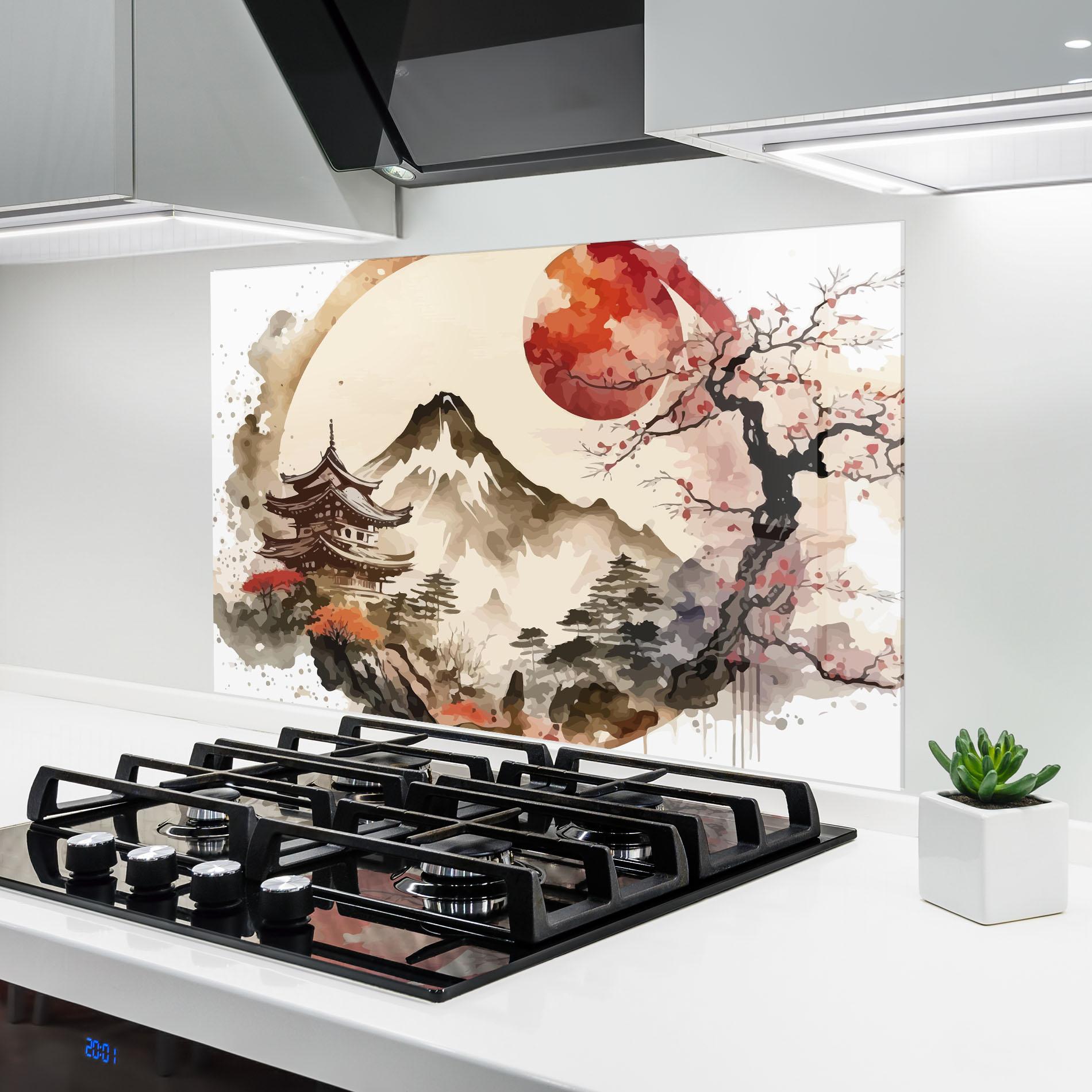 Konyhai üveg hátfal Asiatic Blossom View mockup 6