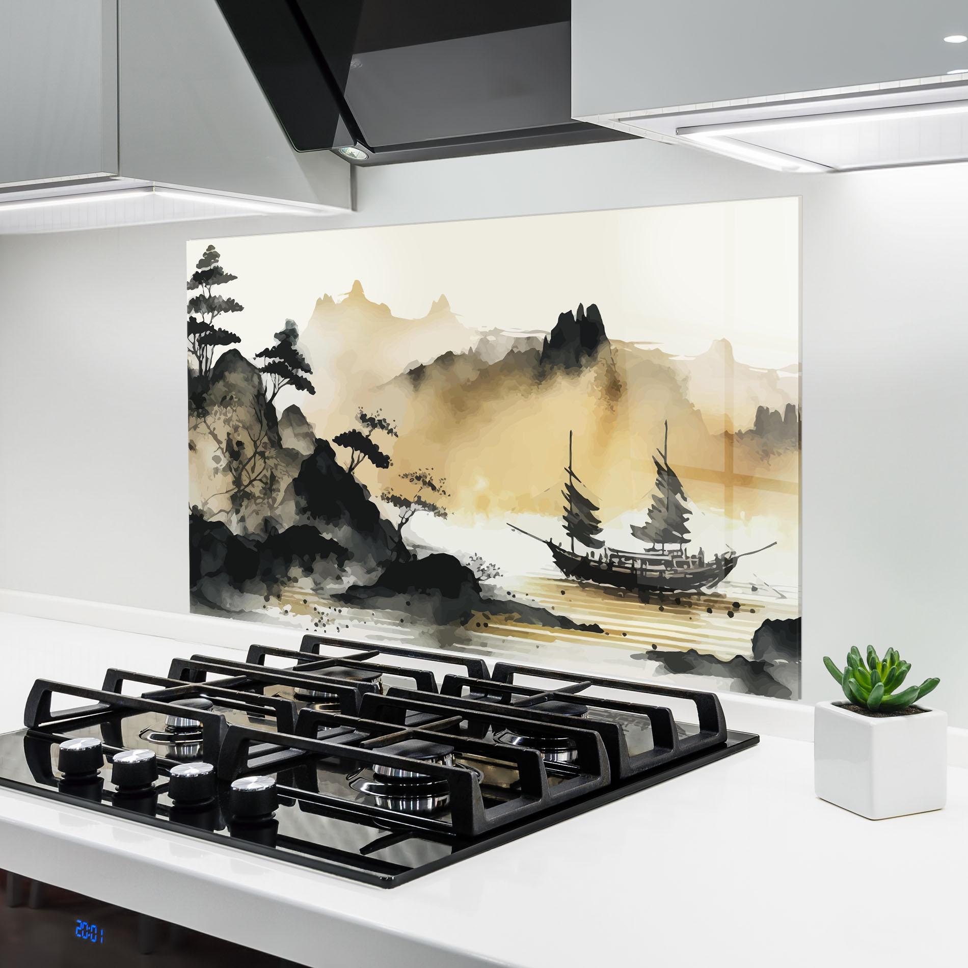 Konyhai üveg hátfal Asiatic Grey Cream mockup 6