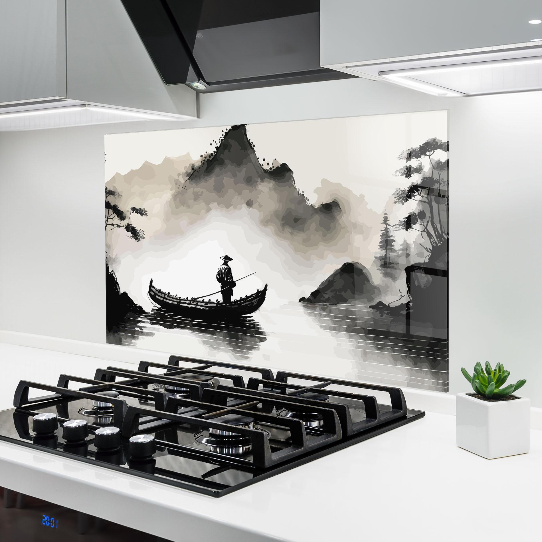 Konyhai üveg hátfal Black Ink Boat mockup 6