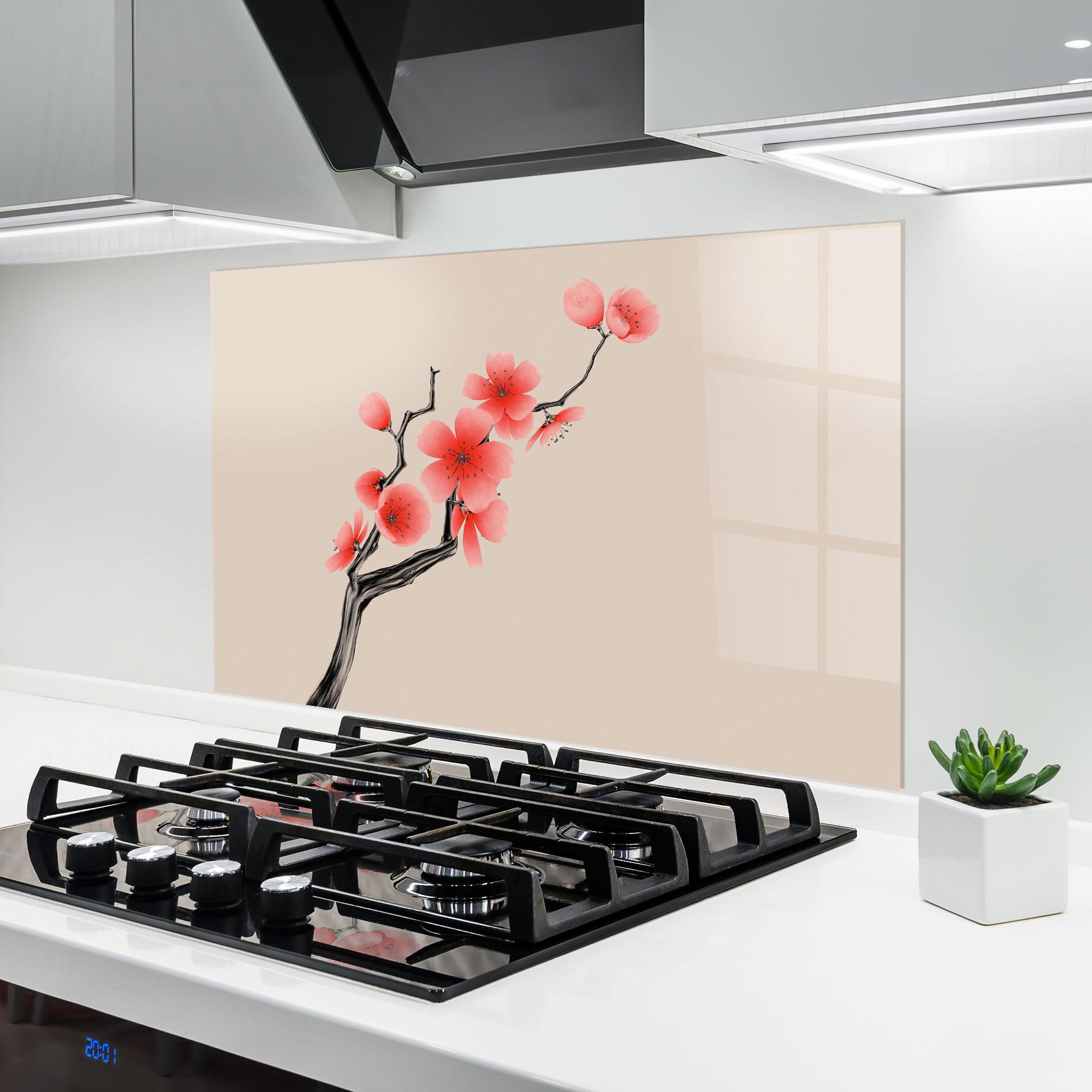 Konyhai üveg hátfal Chinese Plum Blossom mockup 6