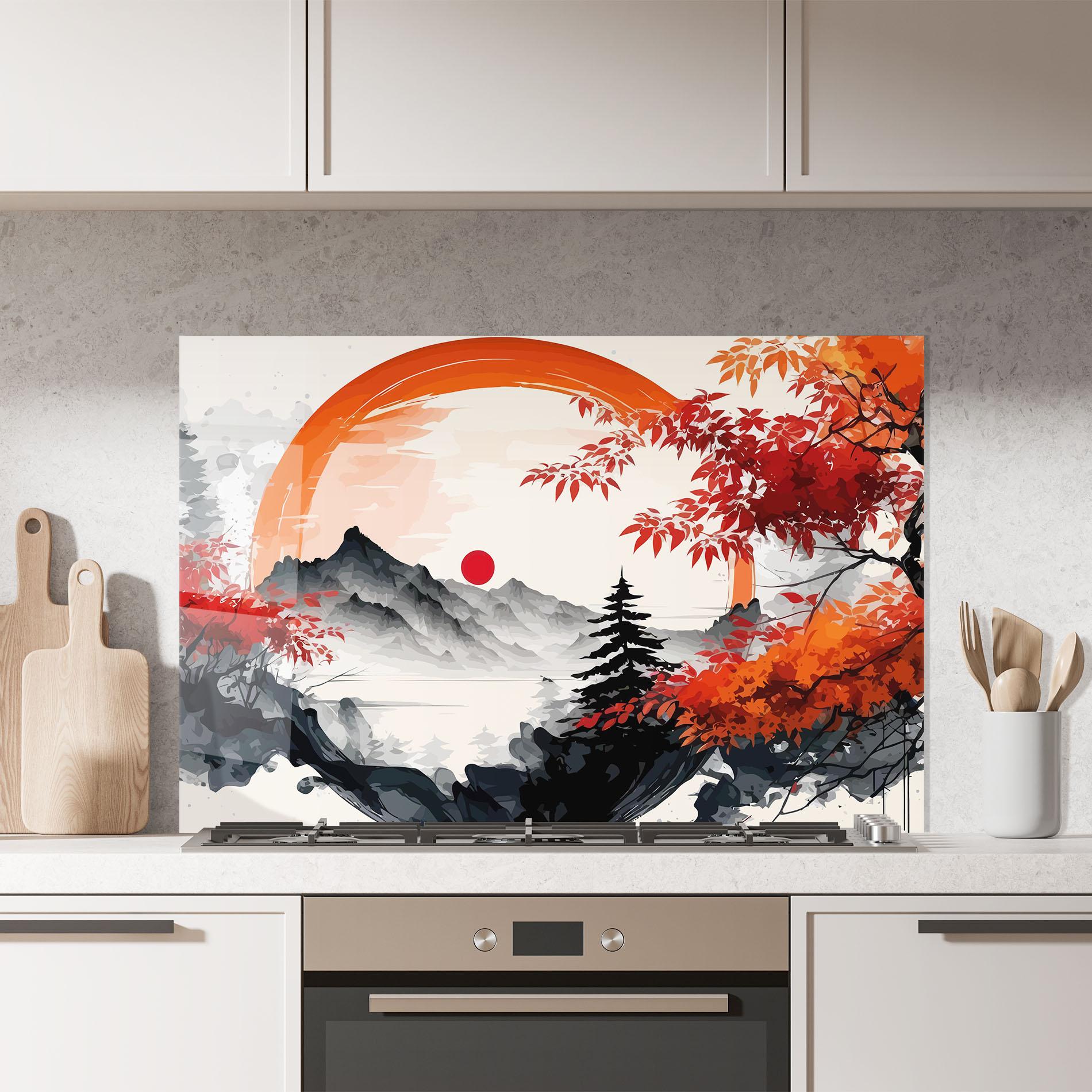 Konyhai üveg hátfal Asiatic Grey Montain mockup 7