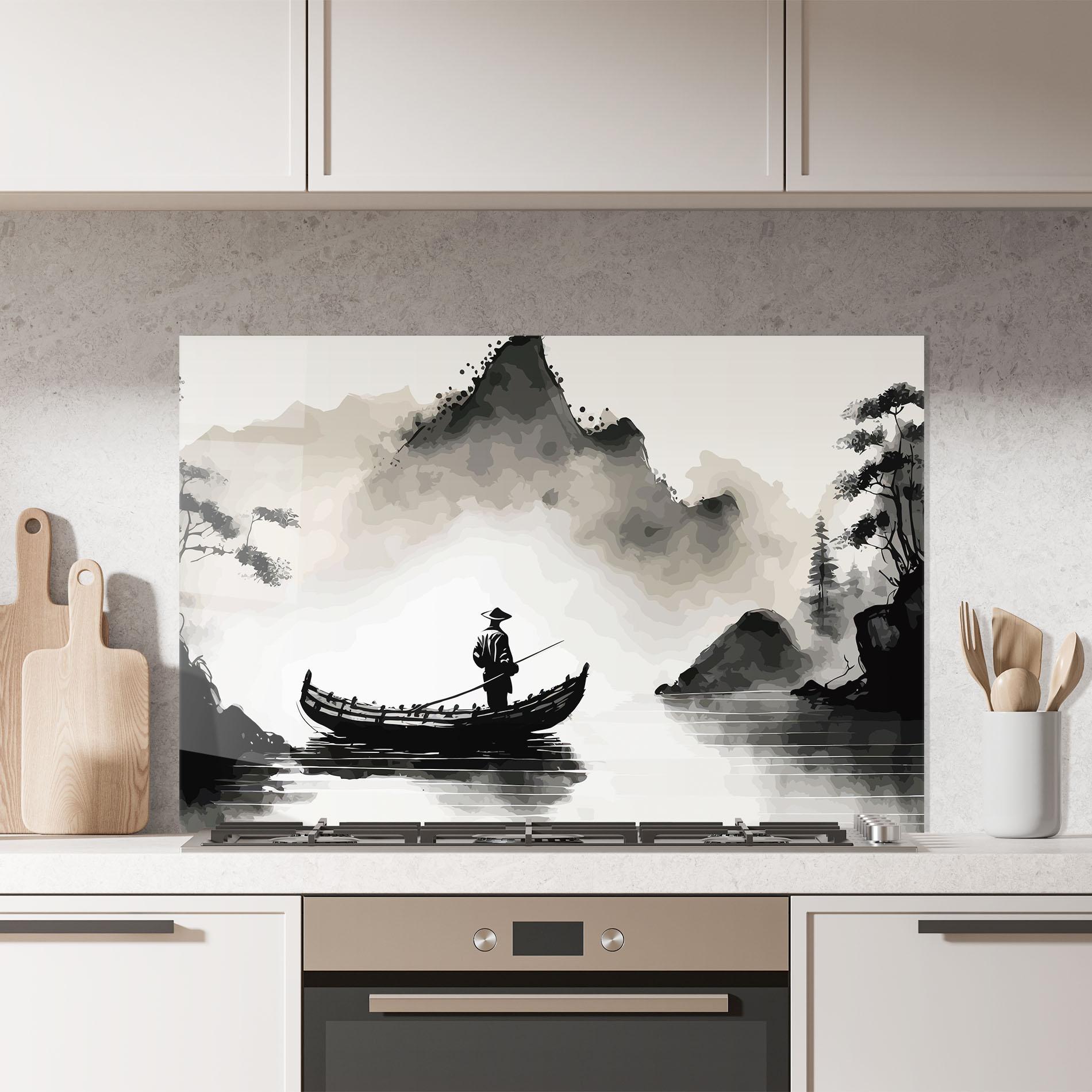 Konyhai üveg hátfal Black Ink Boat mockup 7