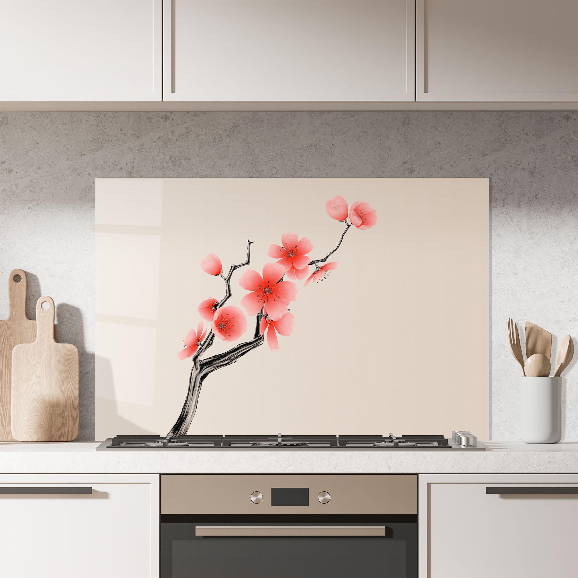 Konyhai üveg hátfal Chinese Plum Blossom mockup 7