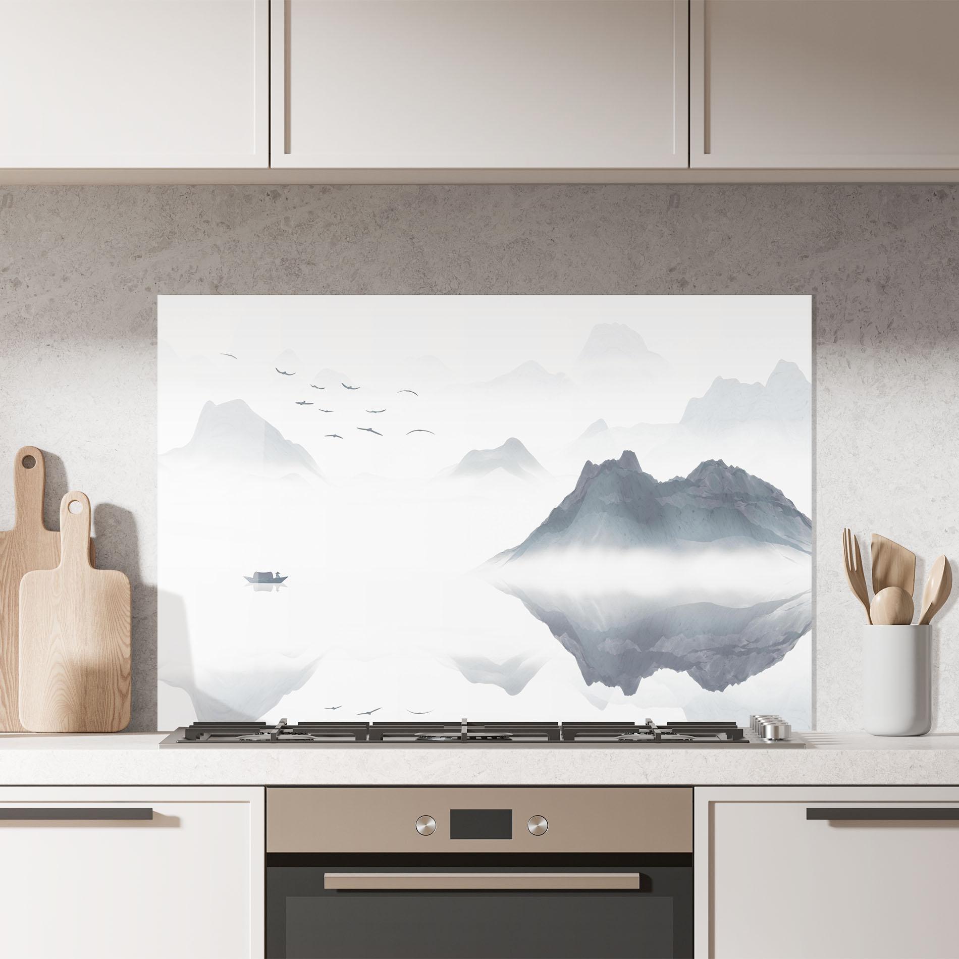 Konyhai üveg hátfal Chinese Style Mountains mockup 7