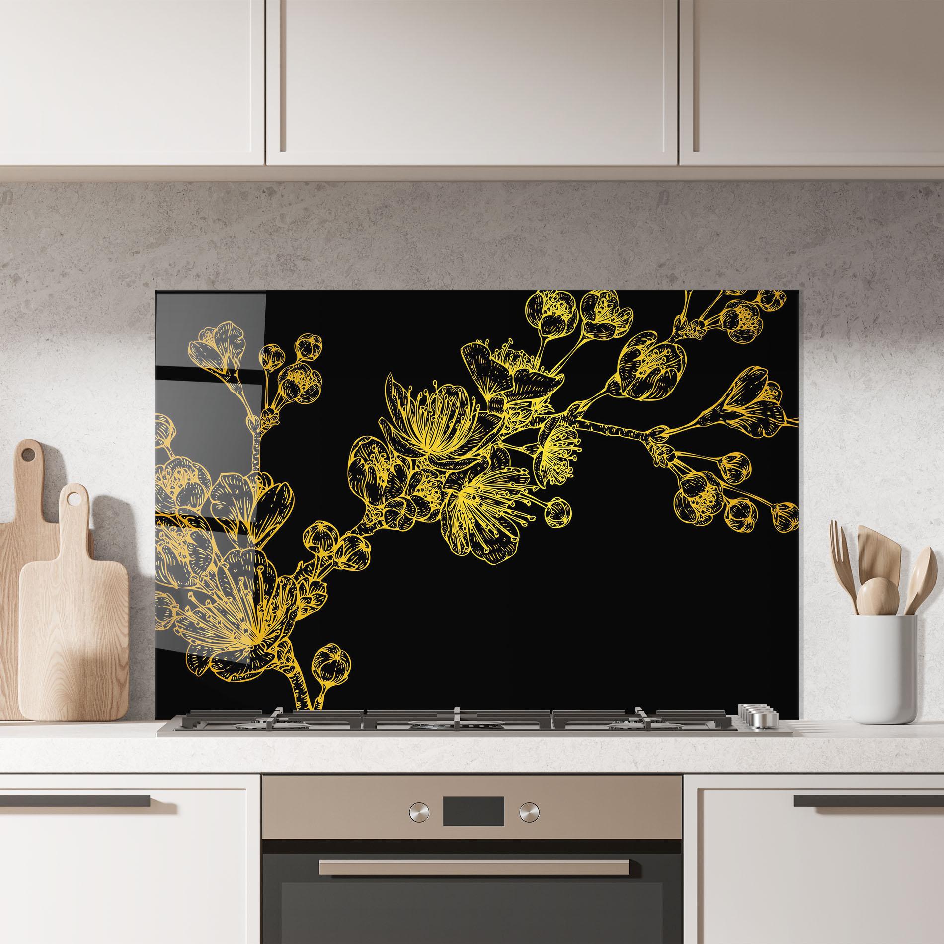 Konyhai üveg hátfal Gold Blossom Flower mockup 7
