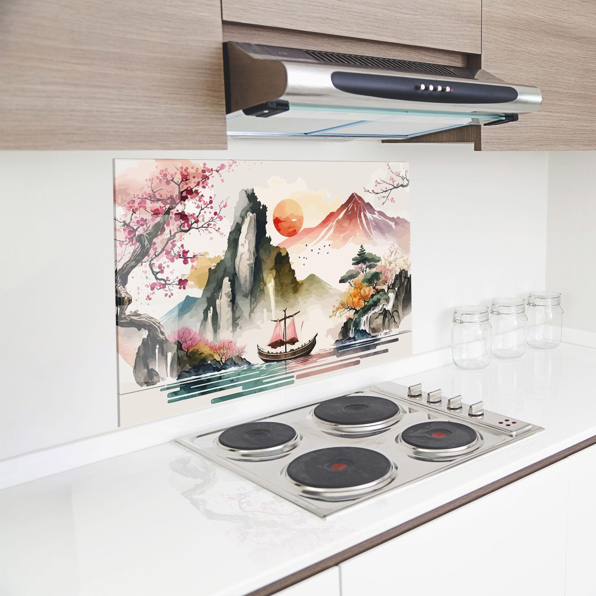 Konyhai üveg hátfal Asian Orange Sunset mockup 8