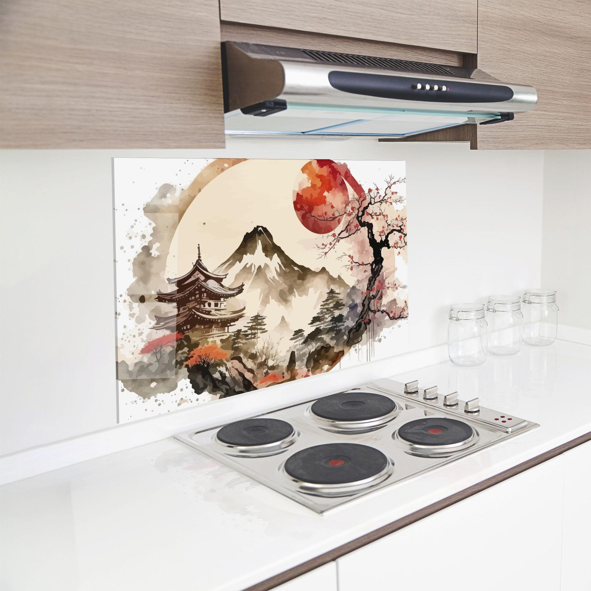 Konyhai üveg hátfal Asiatic Blossom View mockup 8