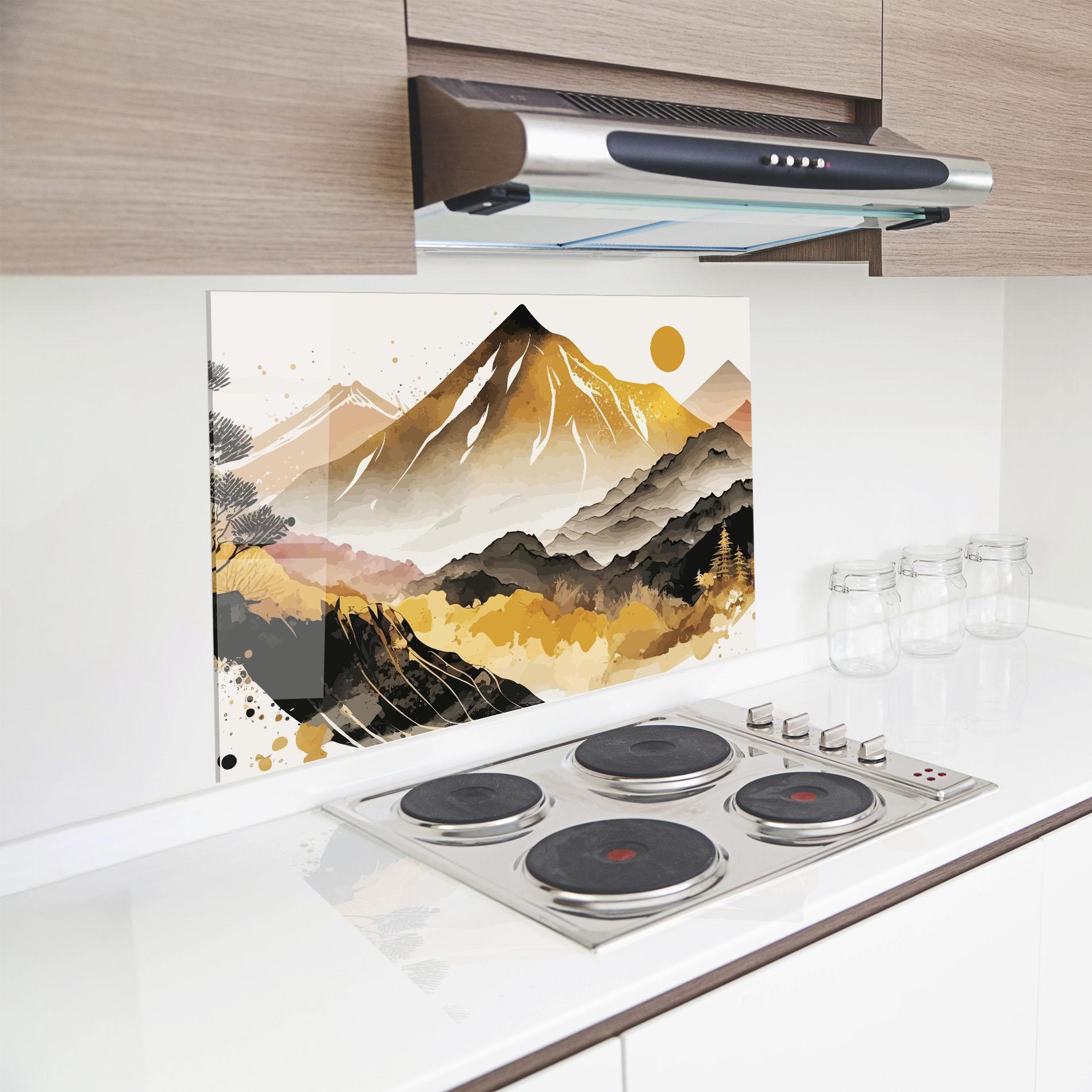 Konyhai üveg hátfal Asiatic Gold Mountain mockup 8