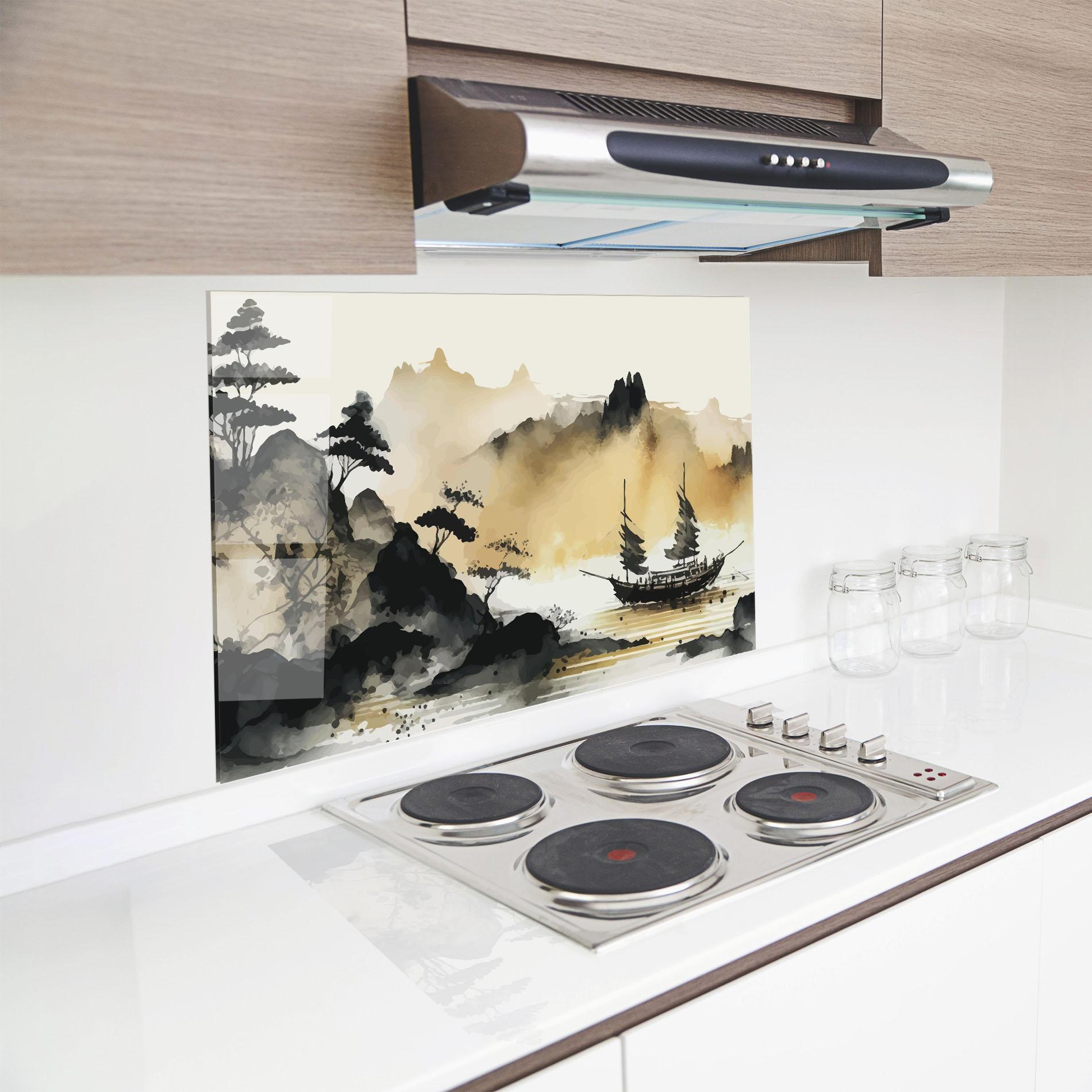 Konyhai üveg hátfal Asiatic Grey Cream mockup 8