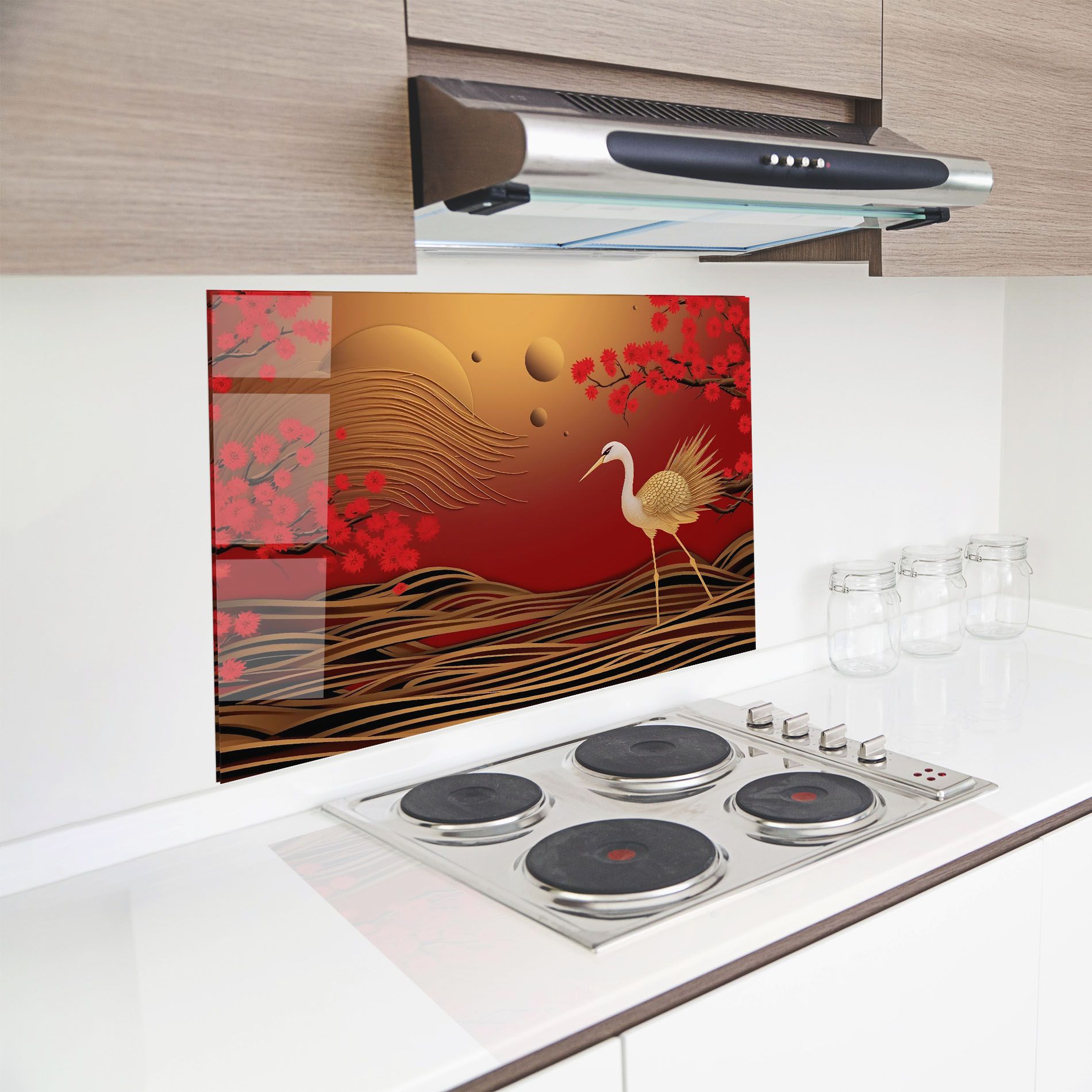 Chinese Bird On Red Gold mockup 8